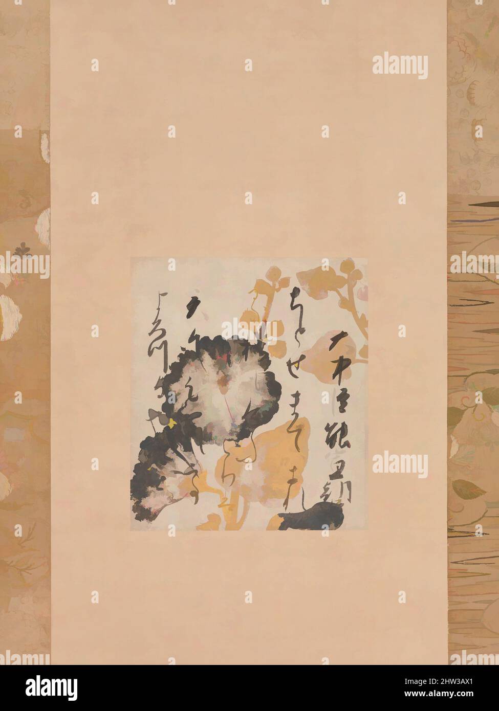 Art Inspired By 松花堂昭乗書 伝俵屋宗達下絵 立葵下絵和歌色紙 藤原興風 Edo Period 1615 1868 Early 17th Century Japan Poem Card Shikishi Mounted As A Hanging Scroll Ink Gold And Silver On Colored Paper Image 7 15 16 X