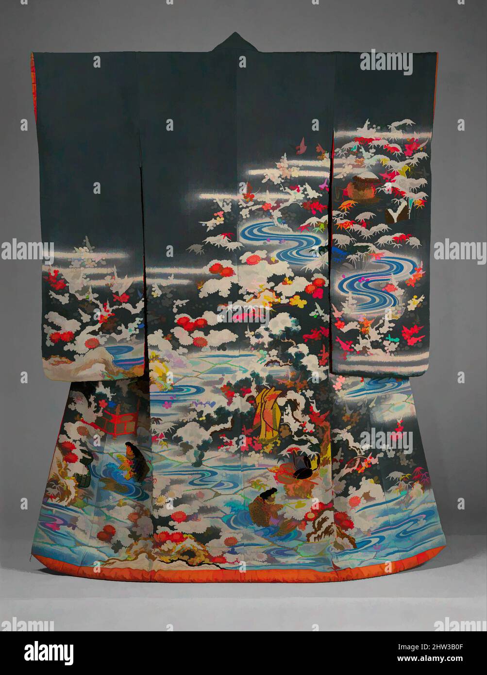 Art inspired by �\�s�����L����ʮ����ģ�����, Outer Robe (Uchikake) with Scenes of Filial Piety, Edo period (1615�C1868), late 18th�Cearly 19th century, Japan, Resist-dyed and painted silk crepe, embroidered with silk and metallic thread, Overall: 68 3/4 x 49 in. (174.6 x 124.5 cm), Costumes, In the, Classic works modernized by Artotop with a splash of modernity. Shapes, color and value, eye-catching visual impact on art. Emotions through freedom of artworks in a contemporary way. A timeless message pursuing a wildly creative new direction. Artists turning to the digital medium and creating the Artotop NFT Stock Photo