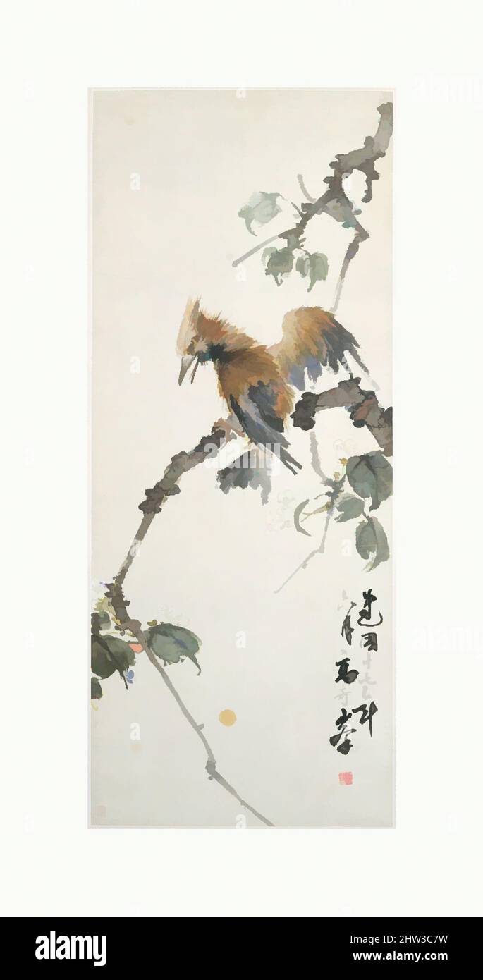 Art inspired by 近代, 高奇峰, 啄木鳥, 軸, Woodpecker, dated 1927, China, Hanging scroll; ink and color on alum paper, Image: 32 5/8 × 13 3/8 in. (82.9 × 34 cm), Paintings, Gao Qifeng (Chinese, 1889–1933), Gao Qifeng followed the example of his brother, Gao Jianfu (1878–1951), and studied art in, Classic works modernized by Artotop with a splash of modernity. Shapes, color and value, eye-catching visual impact on art. Emotions through freedom of artworks in a contemporary way. A timeless message pursuing a wildly creative new direction. Artists turning to the digital medium and creating the Artotop NFT Stock Photo