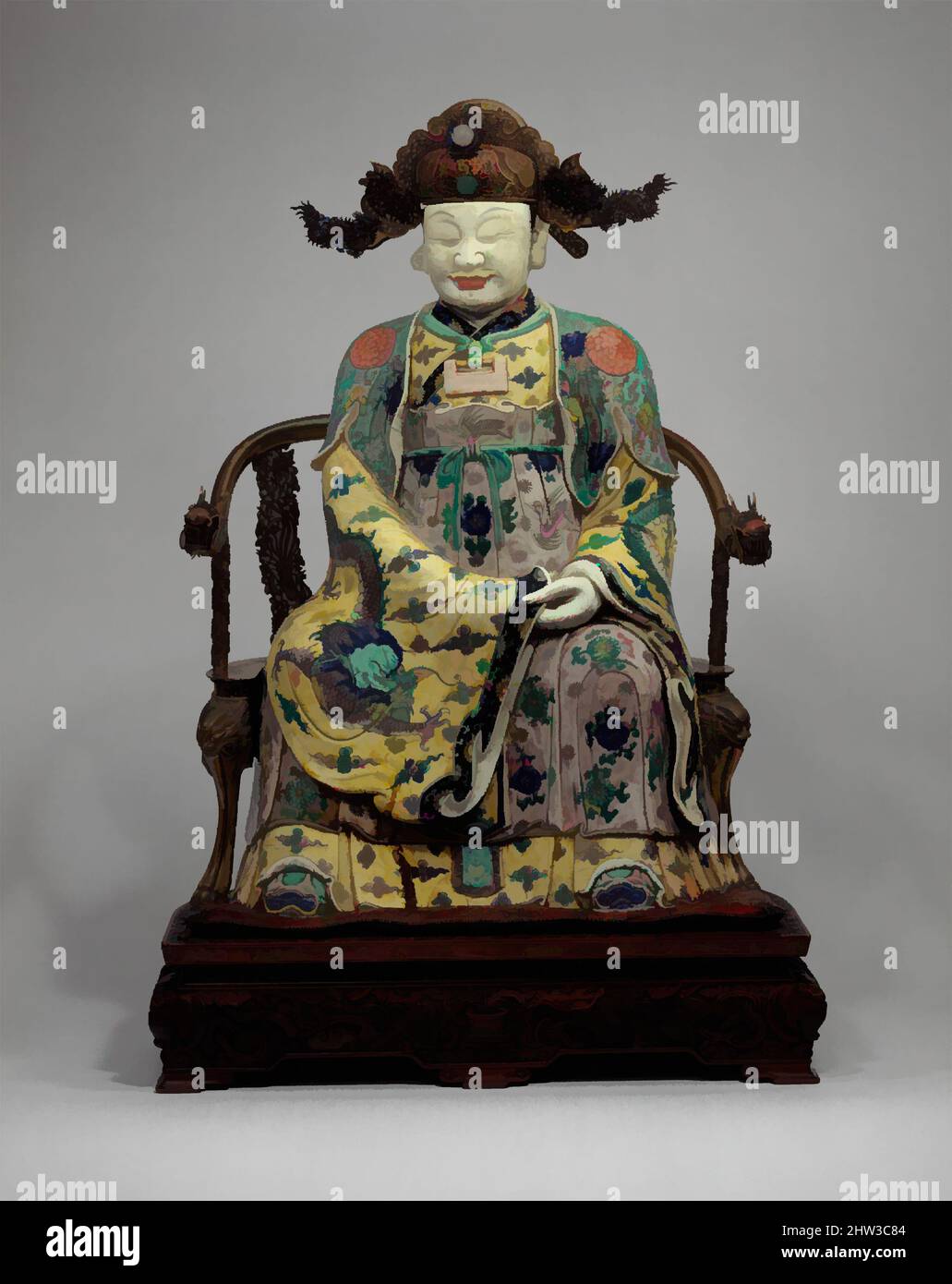 Art inspired by Figure, possibly the God of Wealth in His Civil Aspect, Qing dynasty (1644–1911), Kangxi period (1662–1722), late 17th–early 18th century, China, Porcelain painted in famille verte enamels on the biscuit and on the glaze, H. 23 7/8 in. (60.6 cm), Ceramics, Classic works modernized by Artotop with a splash of modernity. Shapes, color and value, eye-catching visual impact on art. Emotions through freedom of artworks in a contemporary way. A timeless message pursuing a wildly creative new direction. Artists turning to the digital medium and creating the Artotop NFT Stock Photo