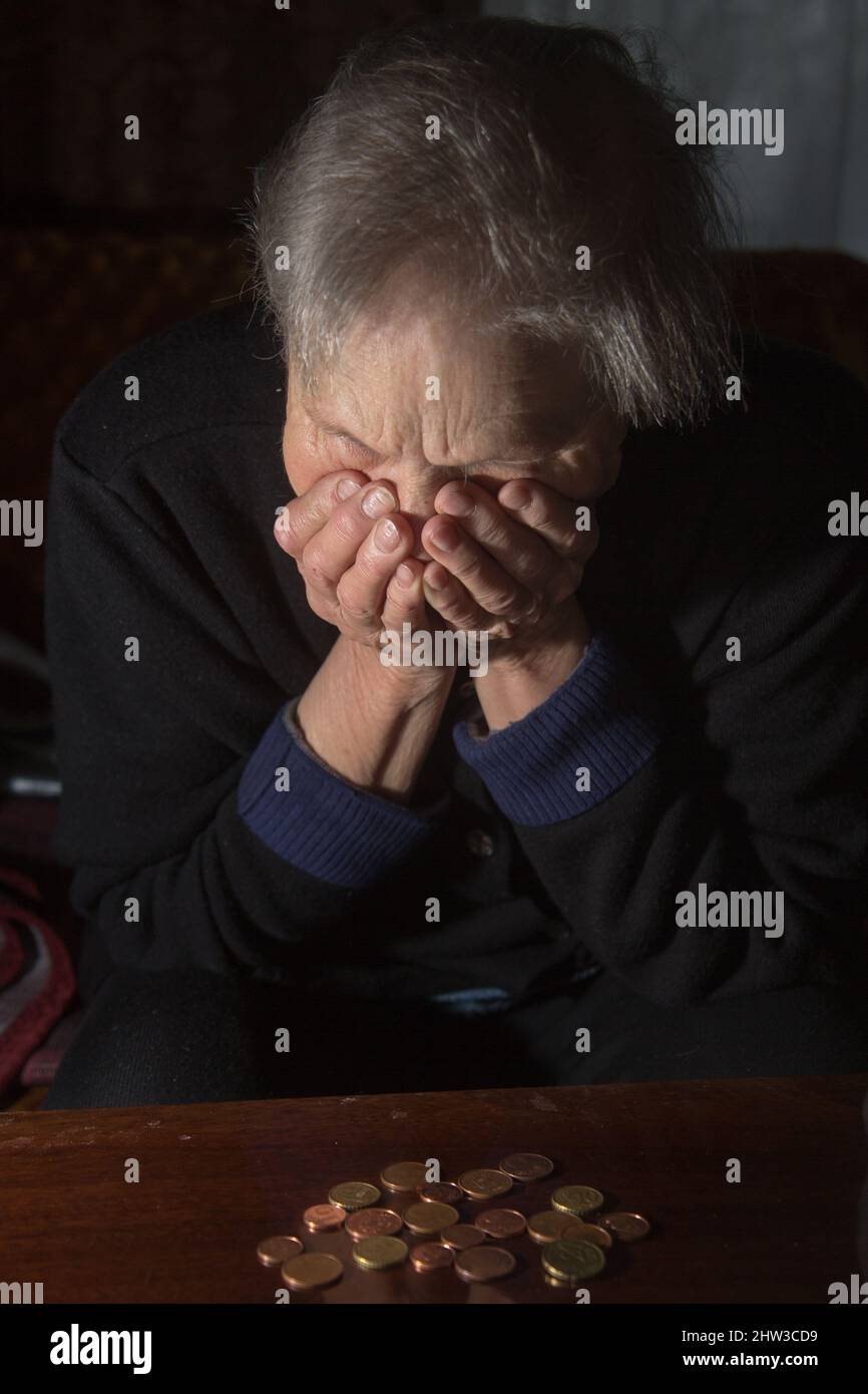 senior woman crying Stock Photo