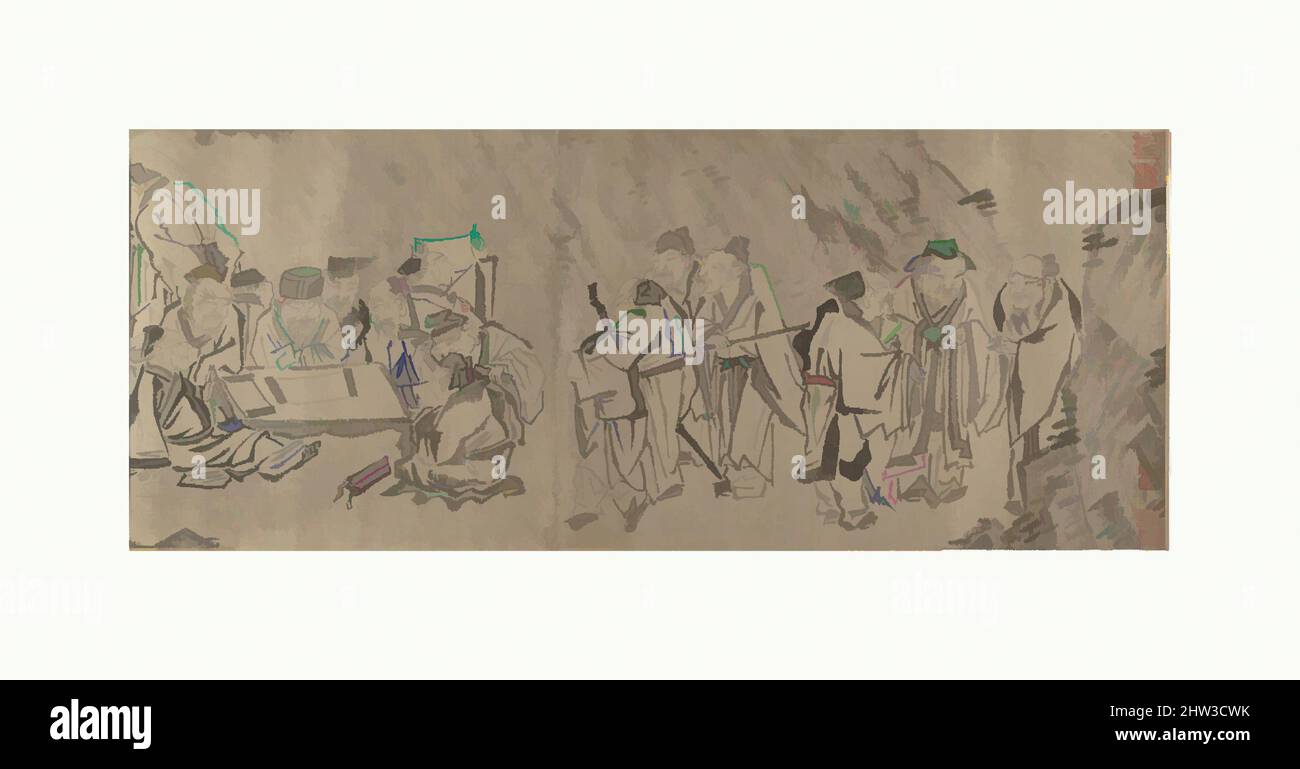 Art inspired by Gathering of Philosophers, Qing dynasty (1644–1911), China, Handscroll; black and white on paper, H. 12 1/2 in. (31.8 cm), Paintings, Unidentified Artist, Formerly Attributed to Gong Kai (Chinese, 1222–after 1304, Classic works modernized by Artotop with a splash of modernity. Shapes, color and value, eye-catching visual impact on art. Emotions through freedom of artworks in a contemporary way. A timeless message pursuing a wildly creative new direction. Artists turning to the digital medium and creating the Artotop NFT Stock Photo