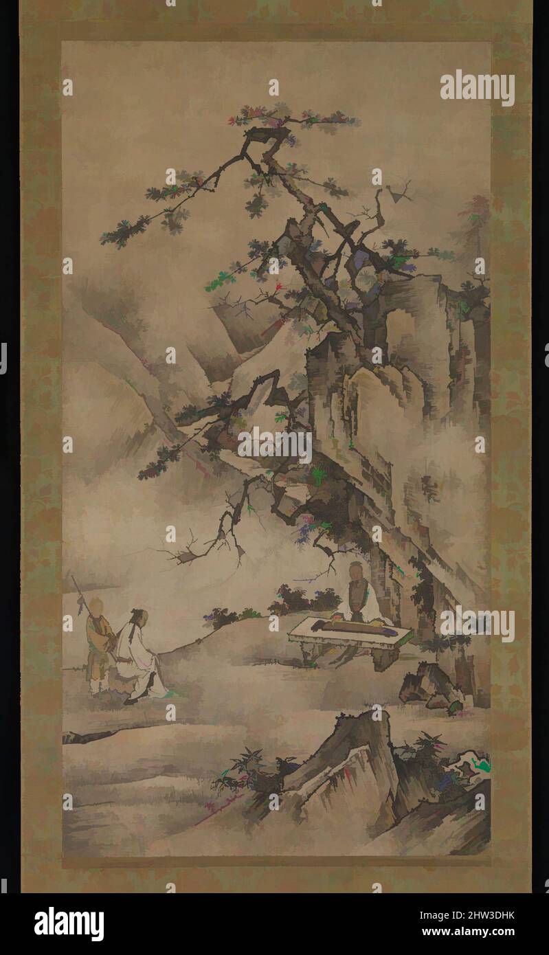 Art inspired by 伯牙鍾子期図, Bo Ya Plays the Qin as Zhong Ziqi Listens, Muromachi period (1392–1573), 1530s, Japan, Hanging scroll; ink and color on paper, Image: 65 1/16 × 34 1/4 in. (165.2 × 87 cm), Paintings, Circle of Kano Motonobu (Japan, ca. 1476–1559), The Liezi, a fourth-century, Classic works modernized by Artotop with a splash of modernity. Shapes, color and value, eye-catching visual impact on art. Emotions through freedom of artworks in a contemporary way. A timeless message pursuing a wildly creative new direction. Artists turning to the digital medium and creating the Artotop NFT Stock Photo
