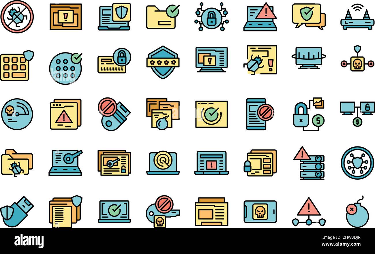 Antivirus icons set outline vector. Malware bug. Cyber data Stock ...
