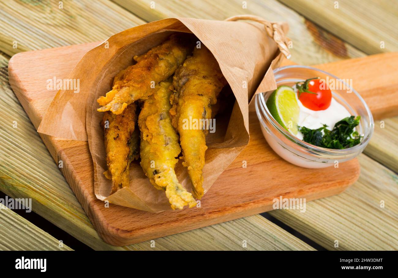Fish&Chips batterfried Sardines Stock Photo Alamy