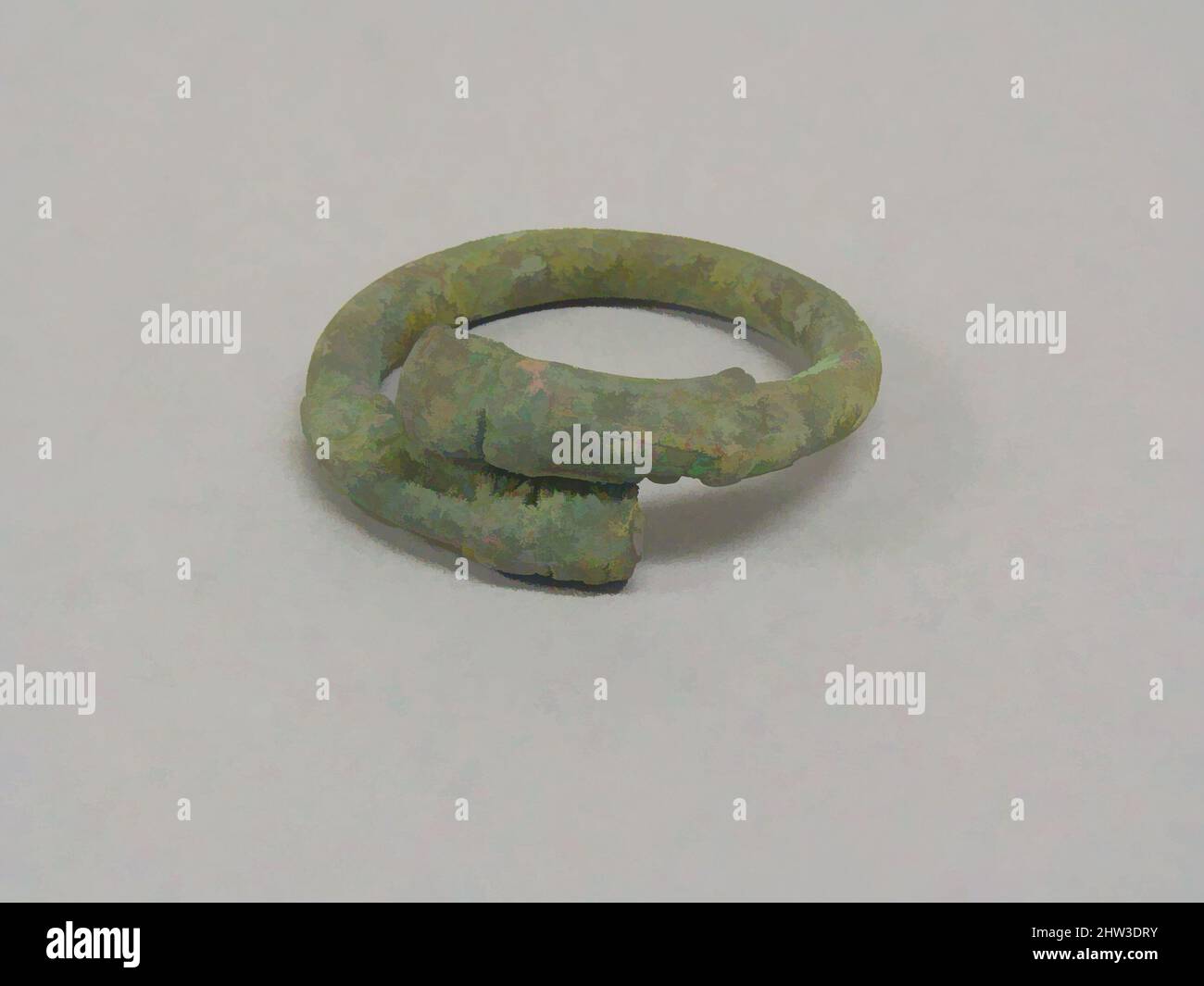 Art inspired by Overlapping Solid Bangle with Applied End Decoration, Middle–Late period, 1000 B.C.–A.D. 400, Thailand, Bronze, W. 2 1/4 in. (5.7 cm); D. 2 1/8 in. (5.4 cm), Jewelry, Classic works modernized by Artotop with a splash of modernity. Shapes, color and value, eye-catching visual impact on art. Emotions through freedom of artworks in a contemporary way. A timeless message pursuing a wildly creative new direction. Artists turning to the digital medium and creating the Artotop NFT Stock Photo