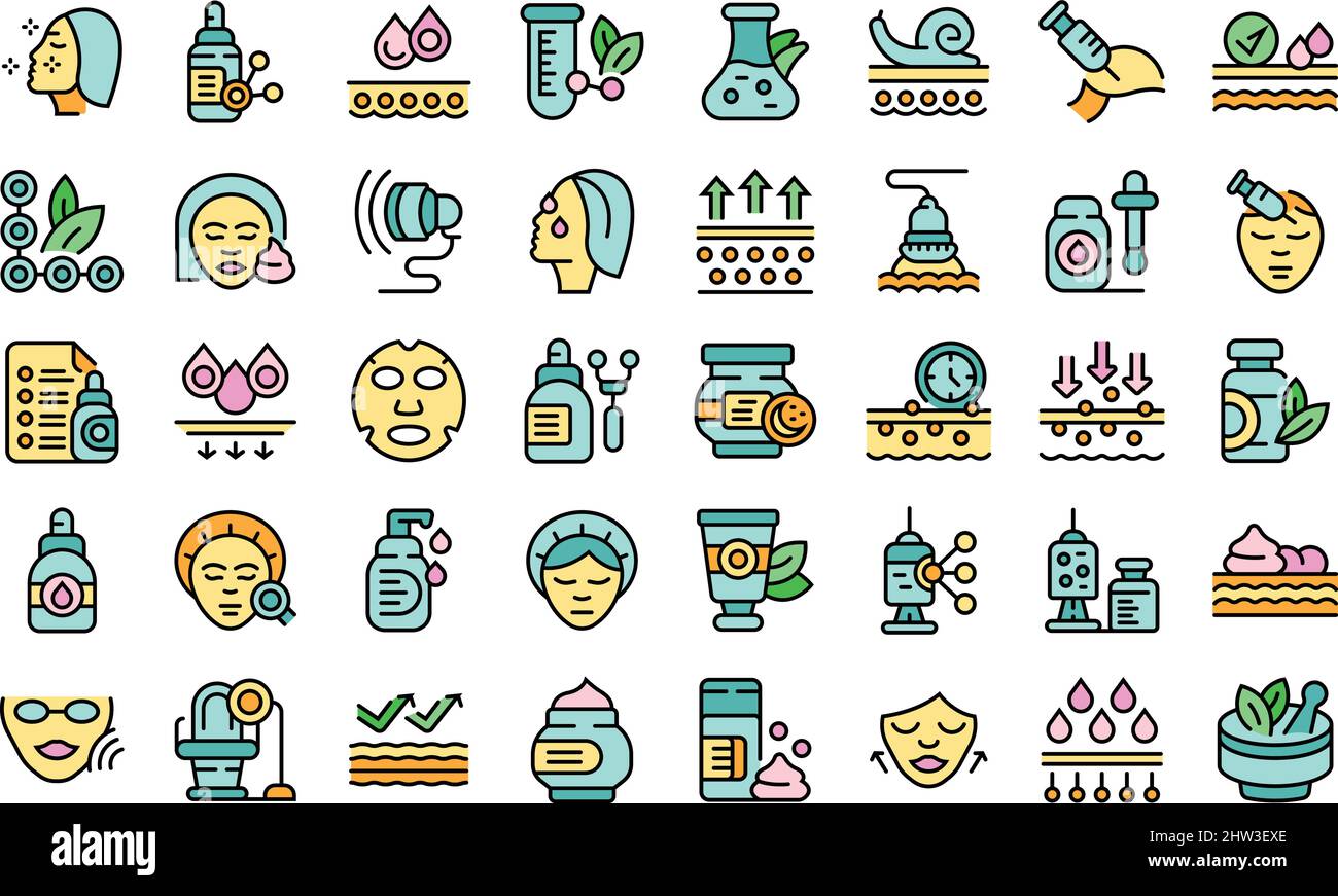 Anti-aging cosmetics icons set outline vector. Face beauty. Facial ...