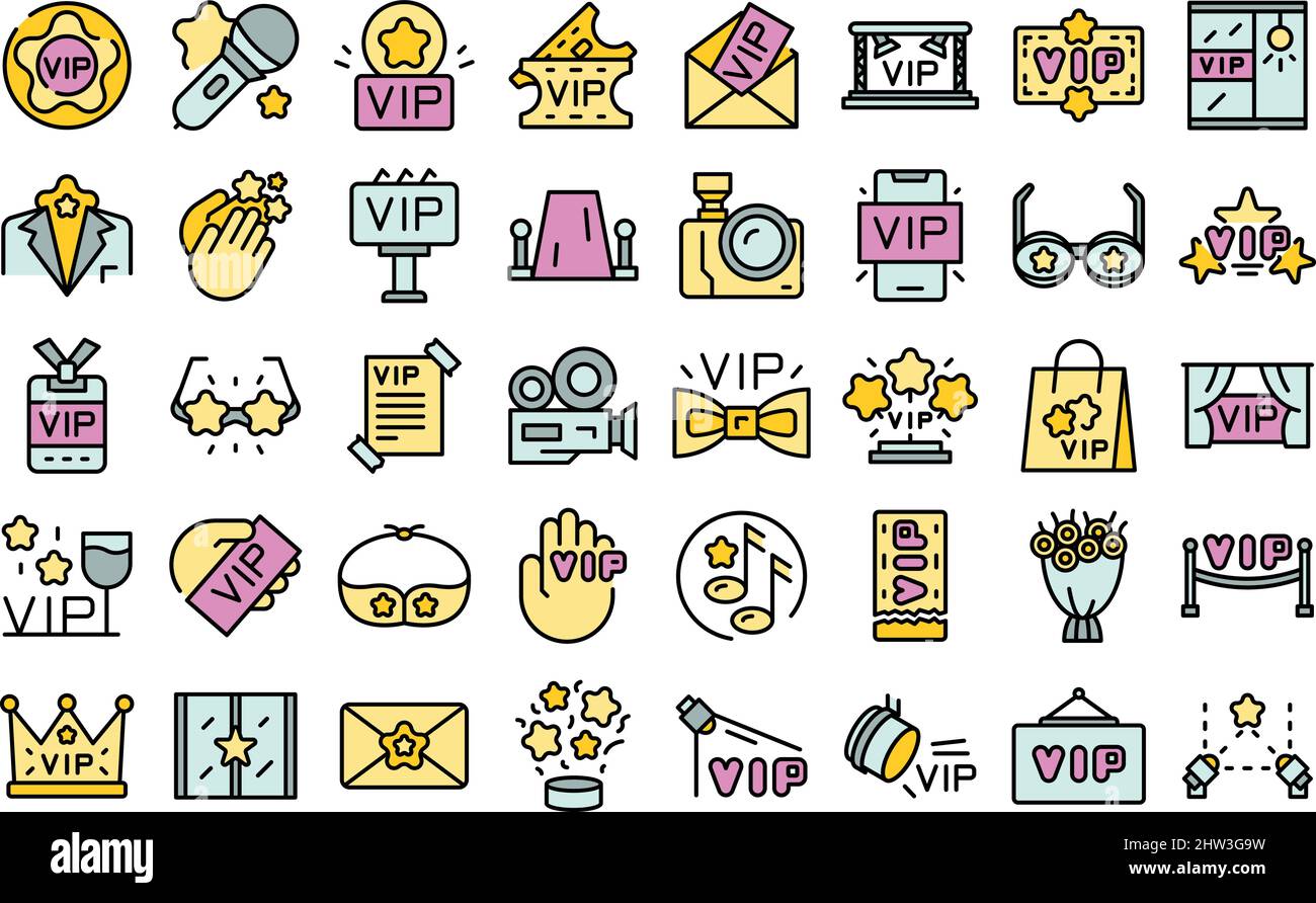 Vip event icons set outline vector. Member club. Celebrity membership ...