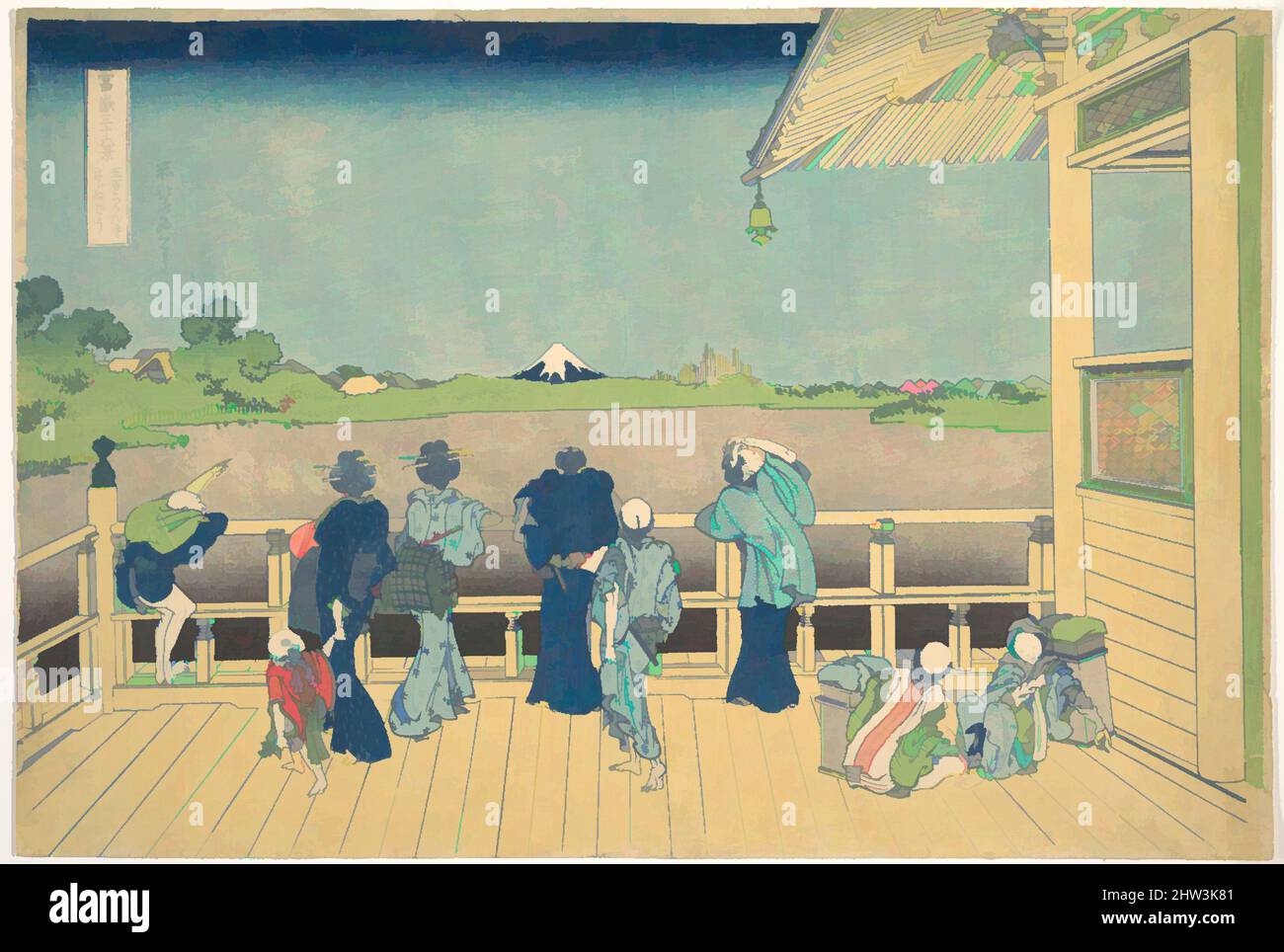 Art inspired by Sazai Hall at the Temple of the Five Hundred Arhats (Gohyaku Rakanji Sazaidō), from the series Thirty-six Views of Mount Fuji (Fugaku sanjūrokkei), 冨嶽三十六景　五百らかん寺さざゐどう, Edo period (1615–1868), ca. 1830–32, Japan, Polychrome woodblock print; ink and color on paper, Oban, Classic works modernized by Artotop with a splash of modernity. Shapes, color and value, eye-catching visual impact on art. Emotions through freedom of artworks in a contemporary way. A timeless message pursuing a wildly creative new direction. Artists turning to the digital medium and creating the Artotop NFT Stock Photo