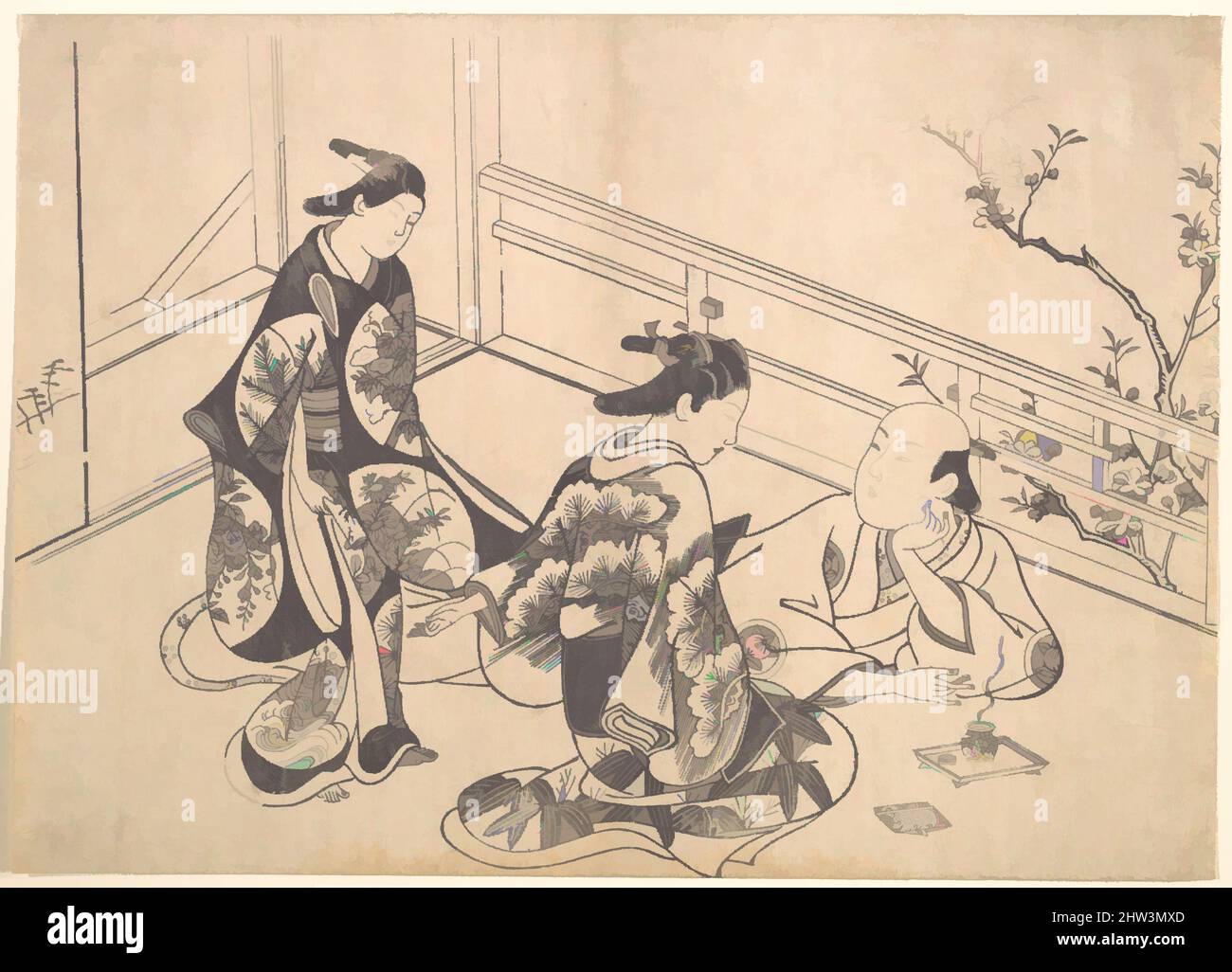 Art inspired by The Actor Ichimura Takenojo Reclining on a Balcony, Edo period (1615–1868), ca. 1715, Japan, Monochrome woodblock print (sumie); ink on paper, 10 x 14 in. (25.4 x 35.6 cm), Prints, Okumura Masanobu (Japanese, 1686–1764, Classic works modernized by Artotop with a splash of modernity. Shapes, color and value, eye-catching visual impact on art. Emotions through freedom of artworks in a contemporary way. A timeless message pursuing a wildly creative new direction. Artists turning to the digital medium and creating the Artotop NFT Stock Photo