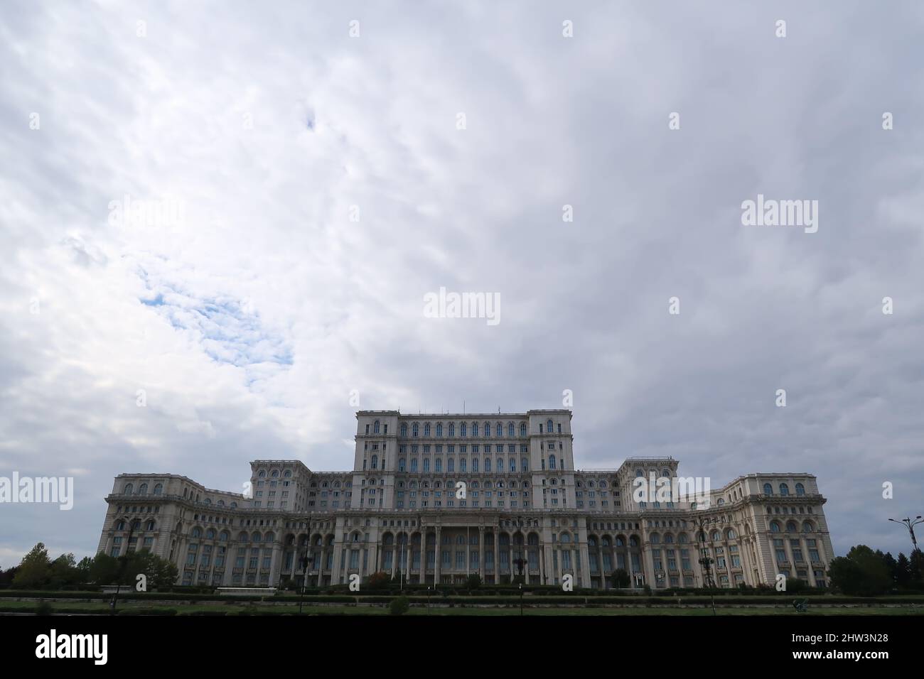 The Palace of the Parliament on a cloudy day, Bucharest, Romania 2021 Stock Photo