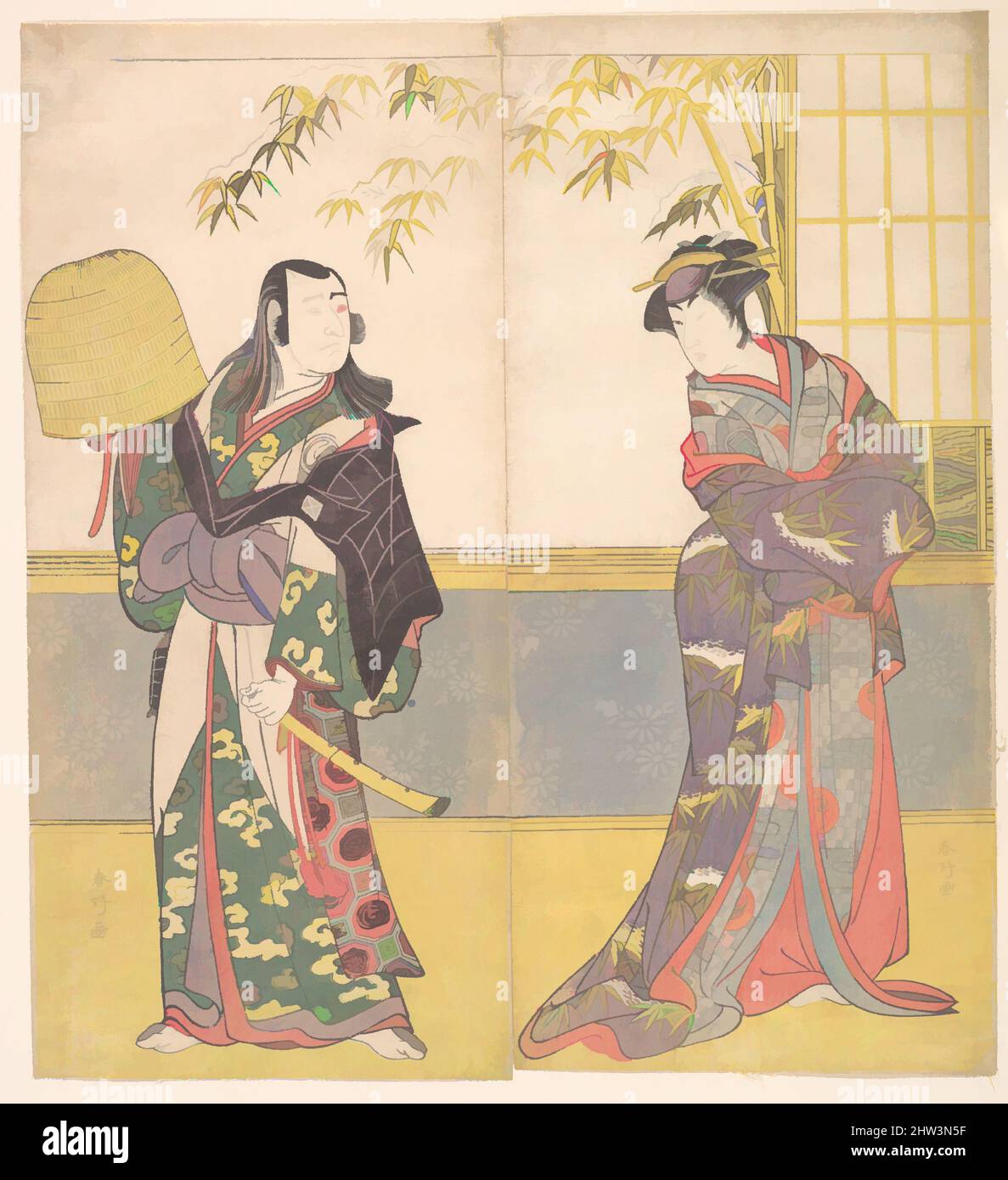Art inspired by Sawamura Sojiro II and Sanogawa Ichimatsu in the IX Act of the Drama 'Chushingura', Edo period (1615–1868), ca. 1780, Japan, Diptych of polychrome woodblock prints; ink and color on paper, L. 12 3/8 x 5 3/4 in. (31.4 x 14.6 cm), Prints, Katsukawa Shunkō (Japanese, 1743–, Classic works modernized by Artotop with a splash of modernity. Shapes, color and value, eye-catching visual impact on art. Emotions through freedom of artworks in a contemporary way. A timeless message pursuing a wildly creative new direction. Artists turning to the digital medium and creating the Artotop NFT Stock Photo
