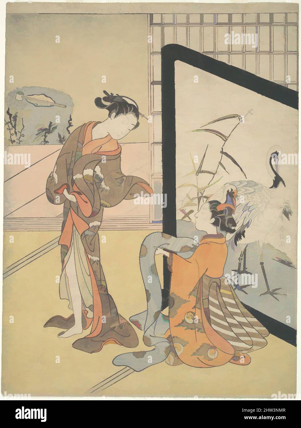 Art inspired by 遊女と新造, Courtesan and Shinzō, Edo period (1615–1868), 1725–1770, Japan, Polychrome woodblock print; ink and color on paper, 11 1/4 x 8 1/2 in. (28.6 x 21.6 cm), Prints, Suzuki Harunobu (Japanese, 1725–1770, Classic works modernized by Artotop with a splash of modernity. Shapes, color and value, eye-catching visual impact on art. Emotions through freedom of artworks in a contemporary way. A timeless message pursuing a wildly creative new direction. Artists turning to the digital medium and creating the Artotop NFT Stock Photo