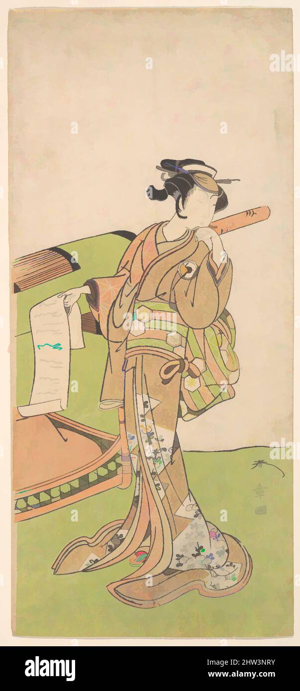 Art inspired by The Actor Iwai Hanshiro IV in Female Role, Standing Beside a Litter, Edo period (1615–1868), 1726–1792, Japan, Polychrome woodblock print; ink and color on paper, 12 1/2 x 5 5/8 in. (31.8 x 14.3 cm), Prints, Katsukawa Shunshō (Japanese, 1726–1792, Classic works modernized by Artotop with a splash of modernity. Shapes, color and value, eye-catching visual impact on art. Emotions through freedom of artworks in a contemporary way. A timeless message pursuing a wildly creative new direction. Artists turning to the digital medium and creating the Artotop NFT Stock Photo