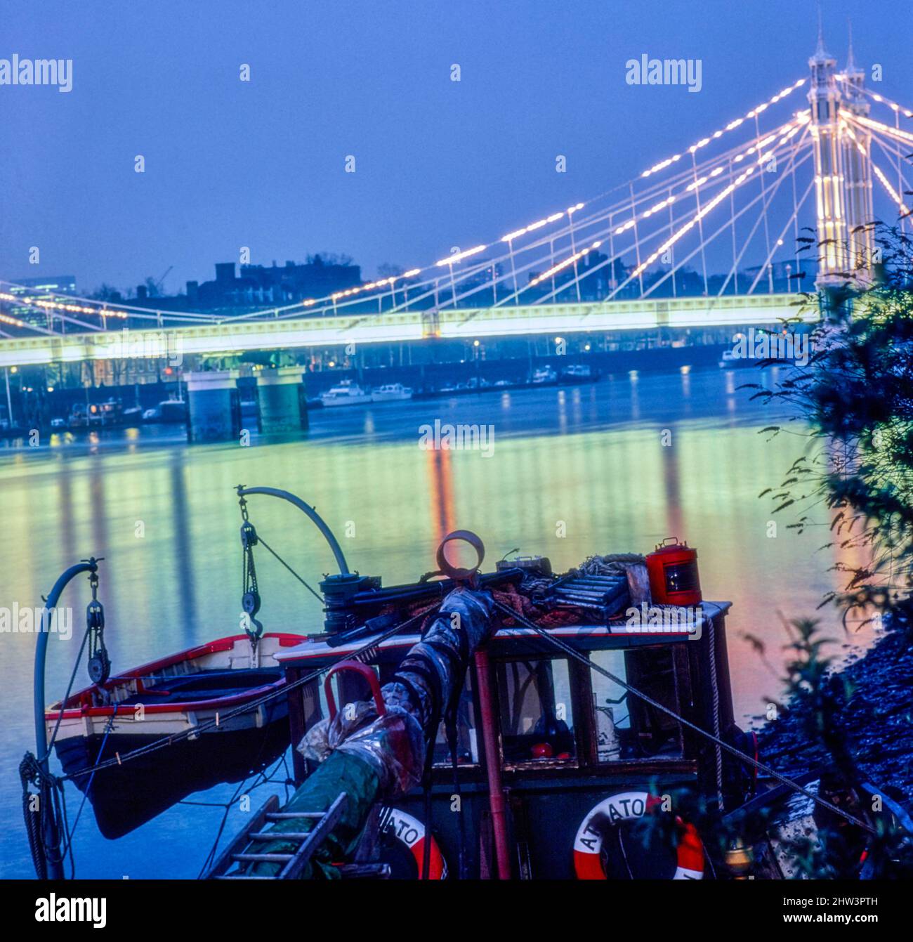 Albert Bridge across the river Thames at Battersea, London, England