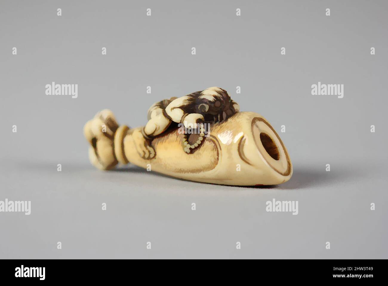 Art inspired by Netsuke of Hand and Forearm of a Demon with Small Demon on the Side, 19th century, Japan, Ivory, H. 2 1/4 in. (5.7 cm), Netsuke, Classic works modernized by Artotop with a splash of modernity. Shapes, color and value, eye-catching visual impact on art. Emotions through freedom of artworks in a contemporary way. A timeless message pursuing a wildly creative new direction. Artists turning to the digital medium and creating the Artotop NFT Stock Photo