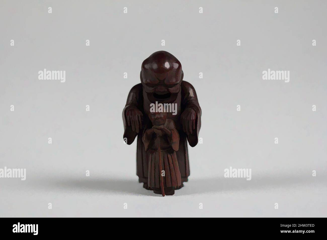 Art inspired by Netsuke of Ghost Trying in Vain to Frighten Blind Man, 19th century, Japan, Wood, H. 2 in. (5.1 cm); W. 1 1/8 in. (2.9 cm); D. 1 1/16 in. (2.7 cm), Netsuke, Classic works modernized by Artotop with a splash of modernity. Shapes, color and value, eye-catching visual impact on art. Emotions through freedom of artworks in a contemporary way. A timeless message pursuing a wildly creative new direction. Artists turning to the digital medium and creating the Artotop NFT Stock Photo