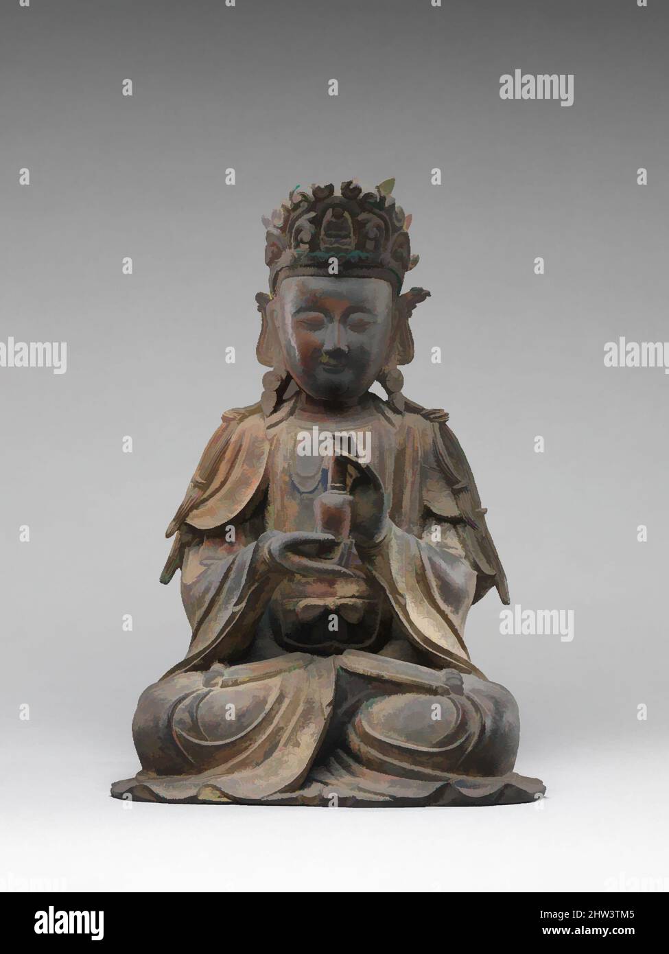 Art inspired by Bodhisattva, possibly Avalokiteshvara (Guanyin 觀音菩薩), Bodhisattva Avalokiteshvara, Ming dynasty (1368–1644), 15th–16th century, China, Leaded brass, lost-wax cast, H. 15 1/8 in. (38.4 cm), Sculpture, Classic works modernized by Artotop with a splash of modernity. Shapes, color and value, eye-catching visual impact on art. Emotions through freedom of artworks in a contemporary way. A timeless message pursuing a wildly creative new direction. Artists turning to the digital medium and creating the Artotop NFT Stock Photo