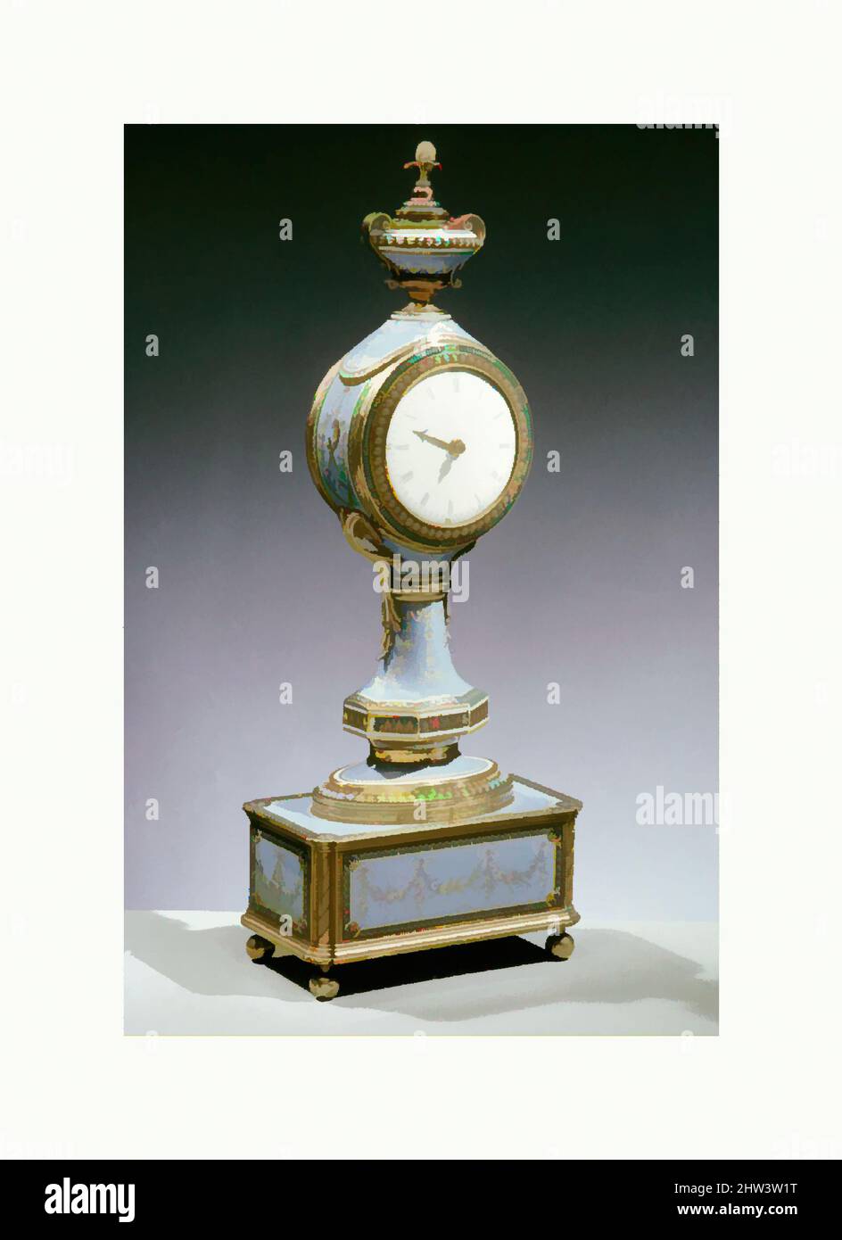 Art inspired by Boudoir clock, Clockmaker: Firm of Jaquet-Droz & Leschot, London and Geneva (1752–1791), ca. 1784–91, British, London with Swiss, Geneva case, Gold, enamel, 8 7/16 × 5 1/4 in. (21.4 × 13.3 cm), Horology, Clockmaker: Firm of Jaquet-Droz & Leschot, London and Geneva (1752, Classic works modernized by Artotop with a splash of modernity. Shapes, color and value, eye-catching visual impact on art. Emotions through freedom of artworks in a contemporary way. A timeless message pursuing a wildly creative new direction. Artists turning to the digital medium and creating the Artotop NFT Stock Photo