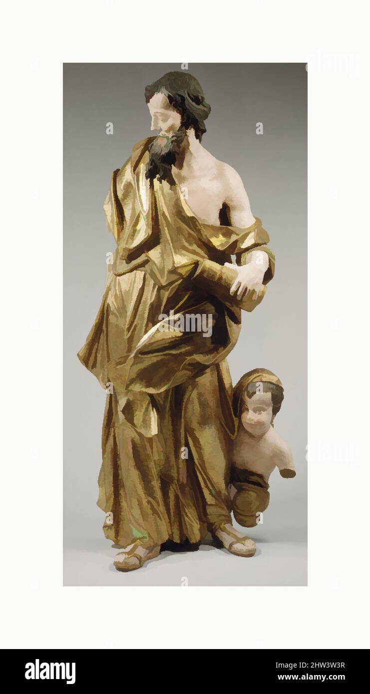 Art inspired by Saint Matthew, late 17th–early 18th century, Southern German or Austrian, Linden wood, gilded and polychromed, Height: 58 in. (147.3 cm), Sculpture, Possibly by Johann Georg Libigo (active 1690s–ca. 1729, Classic works modernized by Artotop with a splash of modernity. Shapes, color and value, eye-catching visual impact on art. Emotions through freedom of artworks in a contemporary way. A timeless message pursuing a wildly creative new direction. Artists turning to the digital medium and creating the Artotop NFT Stock Photo