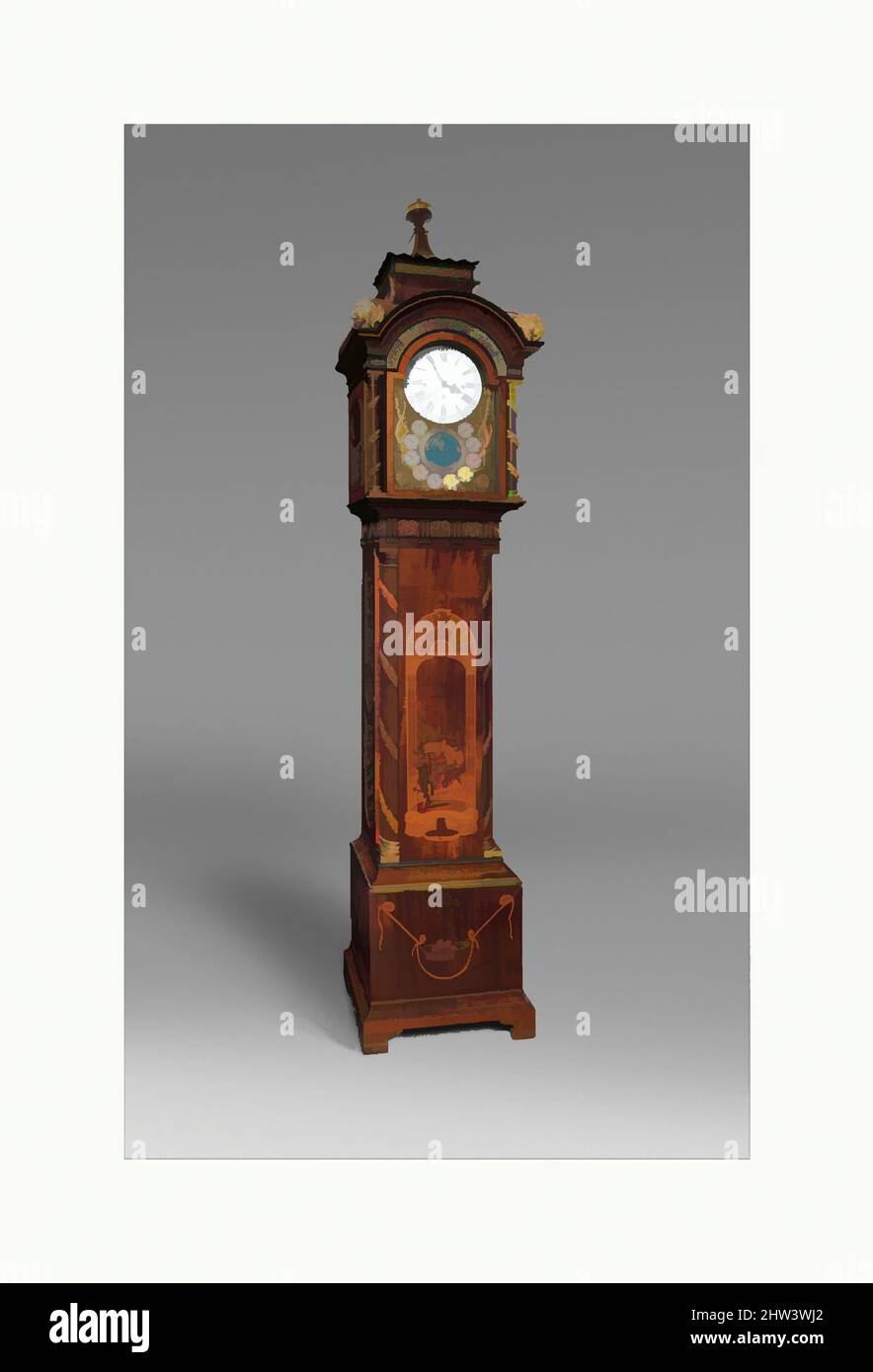 Art inspired by Longcase clock, Clockmaker: Hermann Achenbach (German, born 1730, active before 1759–92), Clockmaker: Johann Schmidt (German, 1735–1795), Case by David Roentgen (German, Herrnhaag 1743–1807 Wiesbaden, master 1780), Marquetry panel by Reusch, ca. 1774–75, German, Neuwied, Classic works modernized by Artotop with a splash of modernity. Shapes, color and value, eye-catching visual impact on art. Emotions through freedom of artworks in a contemporary way. A timeless message pursuing a wildly creative new direction. Artists turning to the digital medium and creating the Artotop NFT Stock Photo