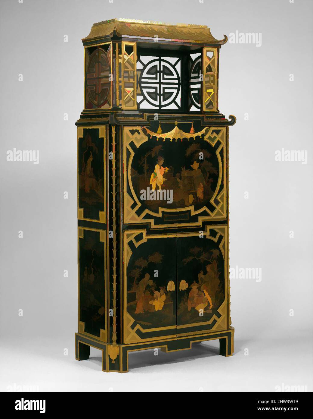 Art inspired by Drop-front secretaire (secrètaire à abattant), René Dubois (1737–1799, master 1755), ca. 1770–75, French, Paris, Painted and varnished oak, veneered with European lacquer, mahogany, purplewood, gilt-bronze mounts, 60 x 26 3/4 x 13 3/8 in. (152.4 x 67.9 x 34cm), Woodwork, Classic works modernized by Artotop with a splash of modernity. Shapes, color and value, eye-catching visual impact on art. Emotions through freedom of artworks in a contemporary way. A timeless message pursuing a wildly creative new direction. Artists turning to the digital medium and creating the Artotop NFT Stock Photo