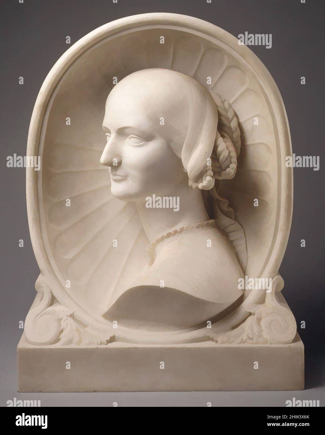 Art inspired by Portrait of a young woman, 1850, French, Marble, 22 7/8 x 17 x 8 in. (58.1 x 43.2 x 20.3 cm), Sculpture, Henri-Baron de Triqueti (French, 1804–1874), The subject may be the sculptor's English-born wife, Classic works modernized by Artotop with a splash of modernity. Shapes, color and value, eye-catching visual impact on art. Emotions through freedom of artworks in a contemporary way. A timeless message pursuing a wildly creative new direction. Artists turning to the digital medium and creating the Artotop NFT Stock Photo