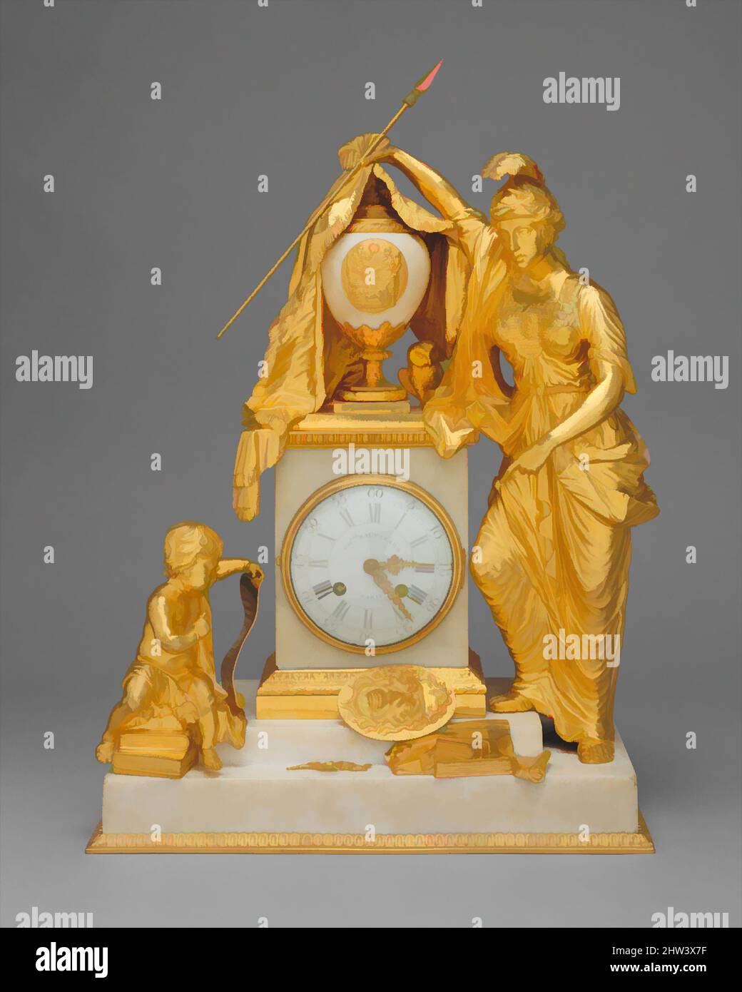 Art inspired by Minerva clock, Case maker: Matthew Boulton (British, Birmingham 1728–1809 Birmingham), Movement: Theodore Rodel (recorded 1840) (Paris, France), and Vincenti et Cie (1831–1890) (Paris, France), Clockmaker: Henri-Charles Baltazard (recorded 1717–72) or, Clockmaker: Louis, Classic works modernized by Artotop with a splash of modernity. Shapes, color and value, eye-catching visual impact on art. Emotions through freedom of artworks in a contemporary way. A timeless message pursuing a wildly creative new direction. Artists turning to the digital medium and creating the Artotop NFT Stock Photo
