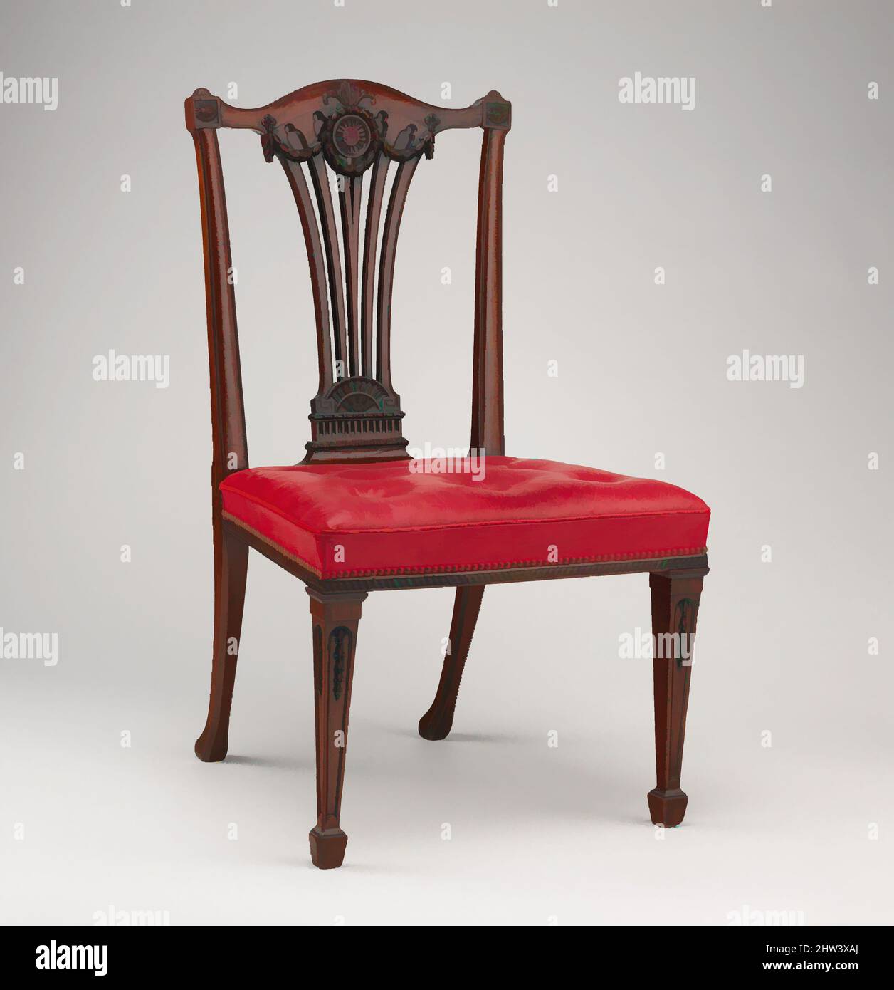 Art inspired by Set of fourteen side chairs, Thomas Chippendale (British, baptised Otley, West Yorkshire 1718–1779 London), ca. 1772, British, Mahogany, covered in modern red morocco leather, Each: H. 38 1/4 x W. 22 x D. 22 1/2 in. (97.2 x 55.9 x 57.1 cm), Woodwork-Furniture, Thomas, Classic works modernized by Artotop with a splash of modernity. Shapes, color and value, eye-catching visual impact on art. Emotions through freedom of artworks in a contemporary way. A timeless message pursuing a wildly creative new direction. Artists turning to the digital medium and creating the Artotop NFT Stock Photo
