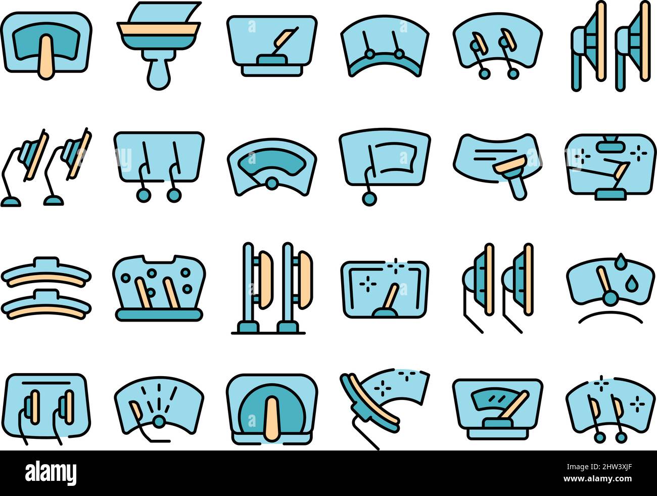 Windshield wiper icons set outline vector. Blade car. Automobile windshield Stock Vector