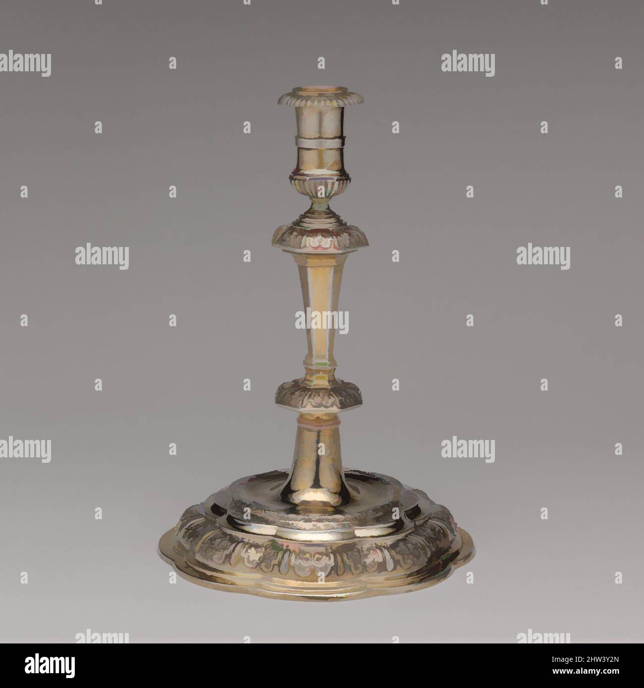 Art inspired by Candlestick (one of a pair), Master 'RW' (Swedish, Upsala, early 18th century), ca. 1710–20, Swedish, Uppsala, Silver, partially gilt, H. 8 1/2 in. (21.5 cm.); D. standing 5 3/4 in. (15 cm), Metalwork-Silver, Master 'RW' (Swedish, Upsala, early 18th century), Early-, Classic works modernized by Artotop with a splash of modernity. Shapes, color and value, eye-catching visual impact on art. Emotions through freedom of artworks in a contemporary way. A timeless message pursuing a wildly creative new direction. Artists turning to the digital medium and creating the Artotop NFT Stock Photo