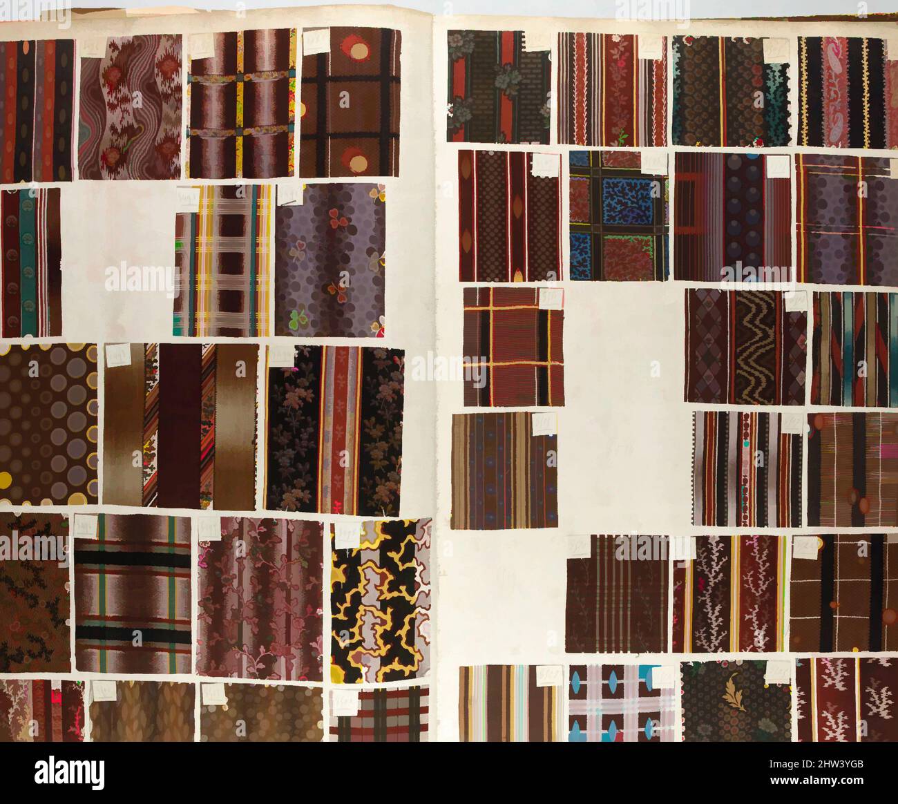 Art inspired by Textile Sample Book labeled 'Indiennes et Organdis', 1860s, French, H. 21 x W. 15 x D. 2 1/2 inches, Textiles-Sample Books, Classic works modernized by Artotop with a splash of modernity. Shapes, color and value, eye-catching visual impact on art. Emotions through freedom of artworks in a contemporary way. A timeless message pursuing a wildly creative new direction. Artists turning to the digital medium and creating the Artotop NFT Stock Photo