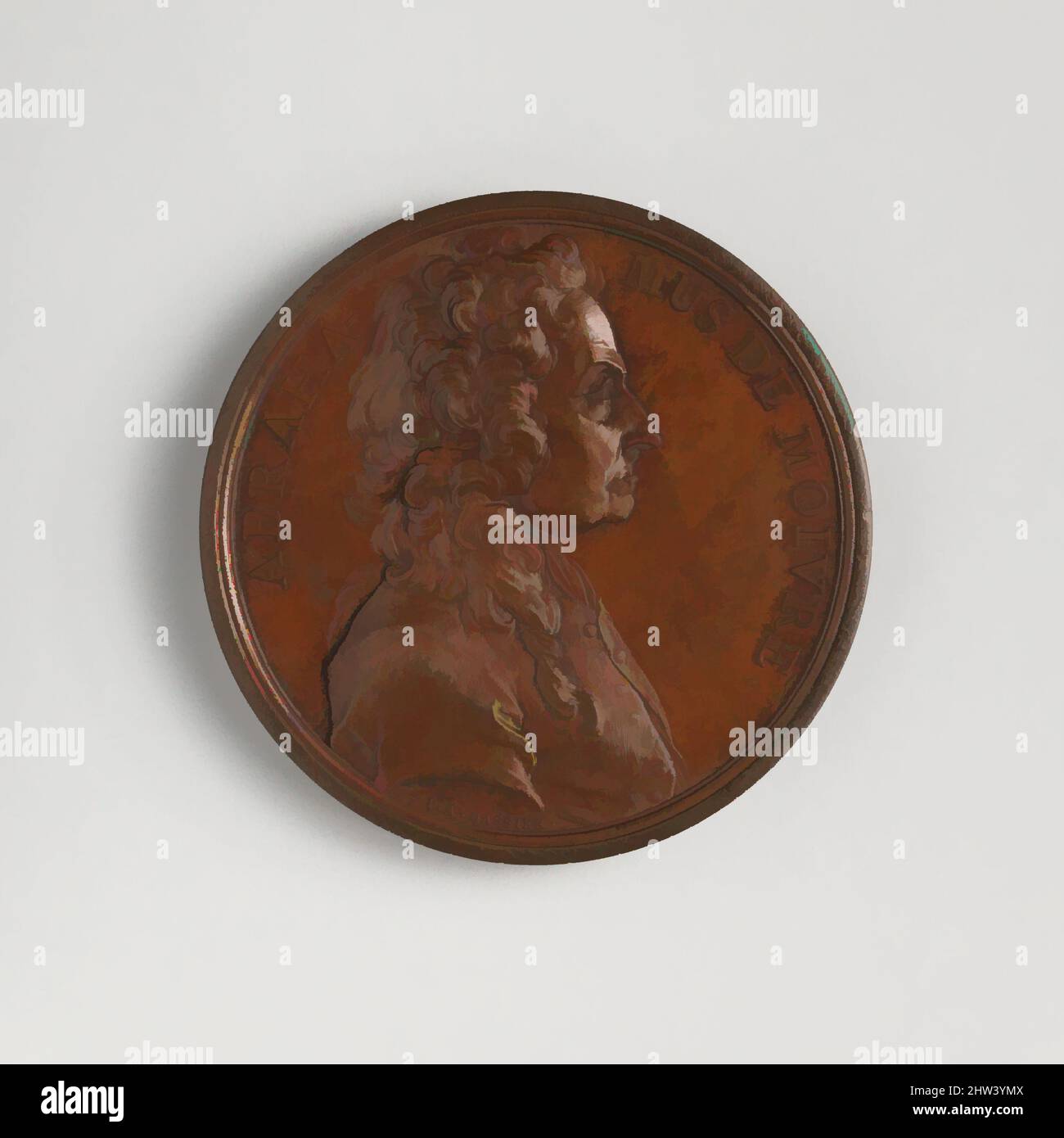 Art inspired by Abraham de Moivre, 1741, Swiss, Bronze, Diameter: 54 mm, Medals and Plaquettes, Medalist: Jacques-Antoine Dassier (Swiss, Geneva 1715–1759 Copenhagen, Classic works modernized by Artotop with a splash of modernity. Shapes, color and value, eye-catching visual impact on art. Emotions through freedom of artworks in a contemporary way. A timeless message pursuing a wildly creative new direction. Artists turning to the digital medium and creating the Artotop NFT Stock Photo