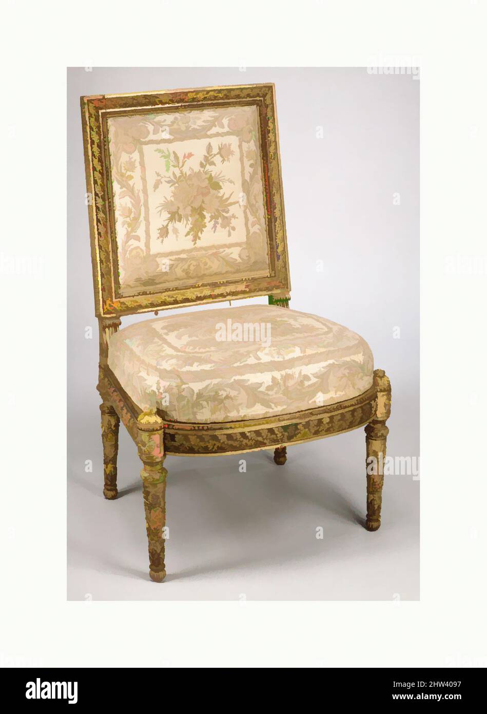 Late 19th C French Louis XVI Style Reupholstered Faux Leather Silk Taffeta Dining  Chairs - Set of 6