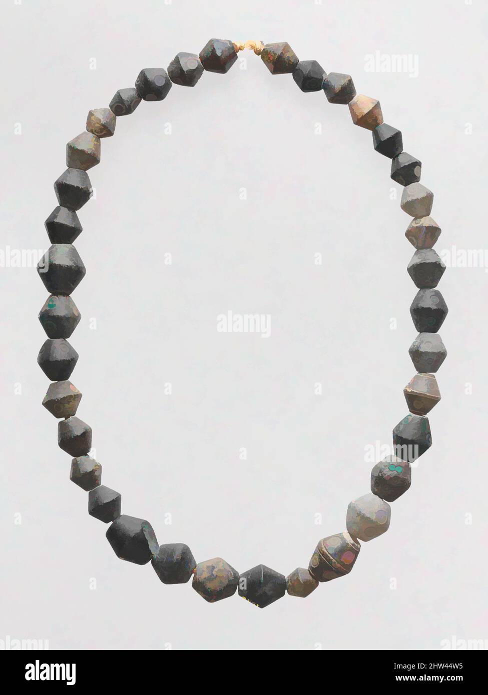 Art inspired by Chlorite necklace with 36 biconical beads, Late Bronze or Early Iron Age, ca. 1600–600 B.C., Cypriot, Chlorite, Approximate length of whole 26 1/2 in. (67.3 cm), Miscellaneous-Stone, Some beads have concentric circles, Classic works modernized by Artotop with a splash of modernity. Shapes, color and value, eye-catching visual impact on art. Emotions through freedom of artworks in a contemporary way. A timeless message pursuing a wildly creative new direction. Artists turning to the digital medium and creating the Artotop NFT Stock Photo