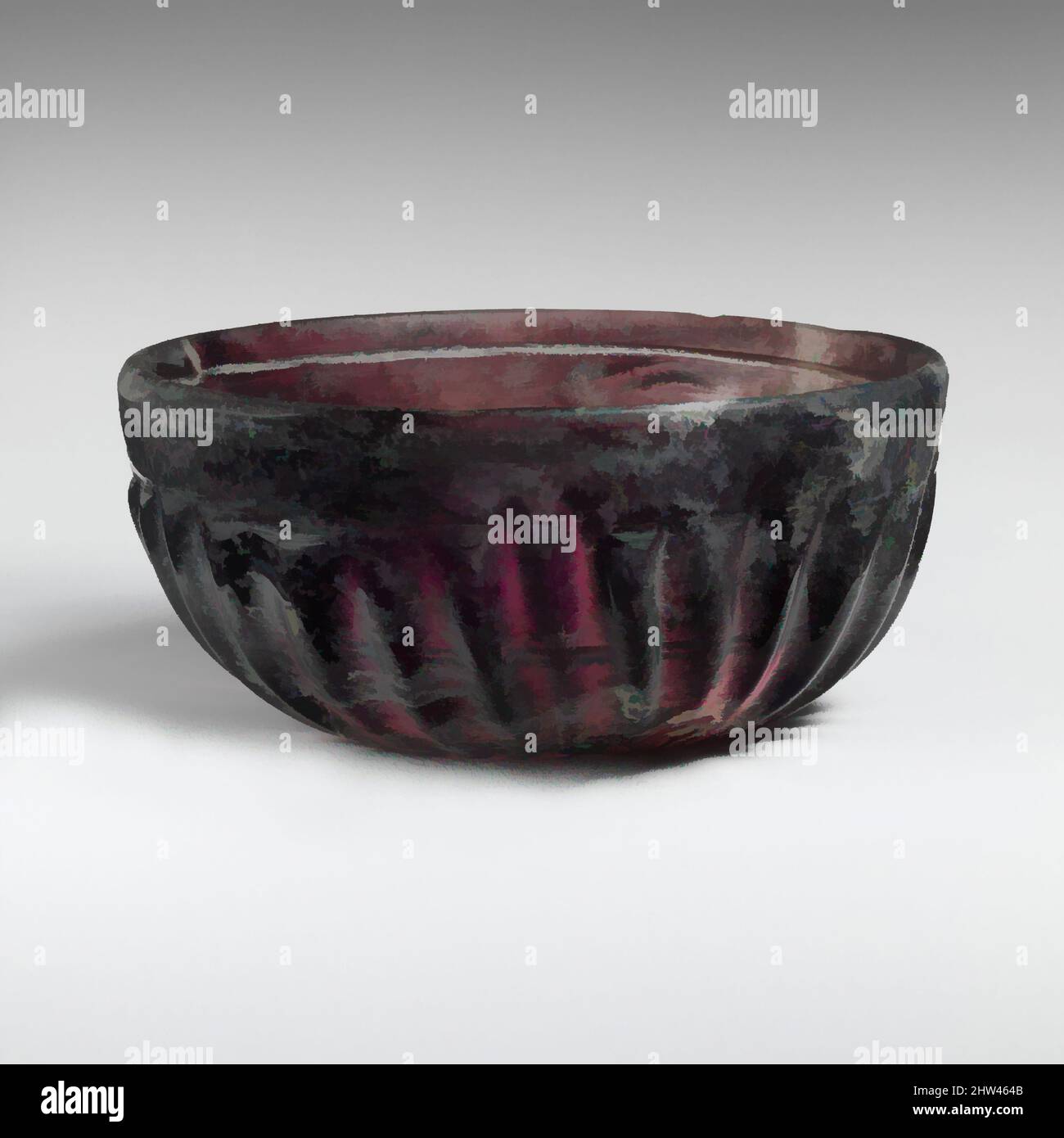 Art inspired by Glass ribbed bowl, Early Imperial, late 1st century B.C.–mid-1st century A.D., Roman, Syro-Palestinian or Italian, Glass; cast, tooled, and cut, H.: 2 3/16 in. (5.6 cm), Glass, Translucent purple with colorless streaks. Plain vertical rounded and partly uneven rim, Classic works modernized by Artotop with a splash of modernity. Shapes, color and value, eye-catching visual impact on art. Emotions through freedom of artworks in a contemporary way. A timeless message pursuing a wildly creative new direction. Artists turning to the digital medium and creating the Artotop NFT Stock Photo