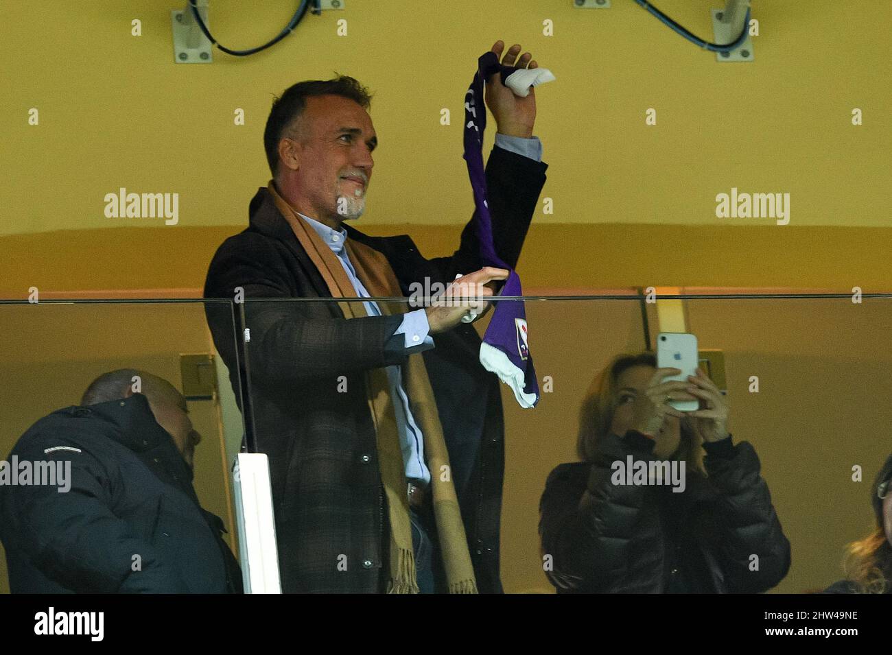 Florence, Italy. 02nd Mar, 2022. Former player of ACF Fiorentina Gabriel Omar Batistuta on the stands during the Coppa Italia Semi Final 1st Leg match between ACF Fiorentina and FC Juventus at Stadio Artemio Franchi, Florence, Italy on 2 March 2022. Credit: Giuseppe Maffia/Alamy Live News Stock Photo