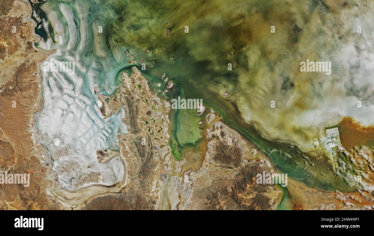 Aerial of Salar de Uyuni salt flats in Bolivia Stock Photo