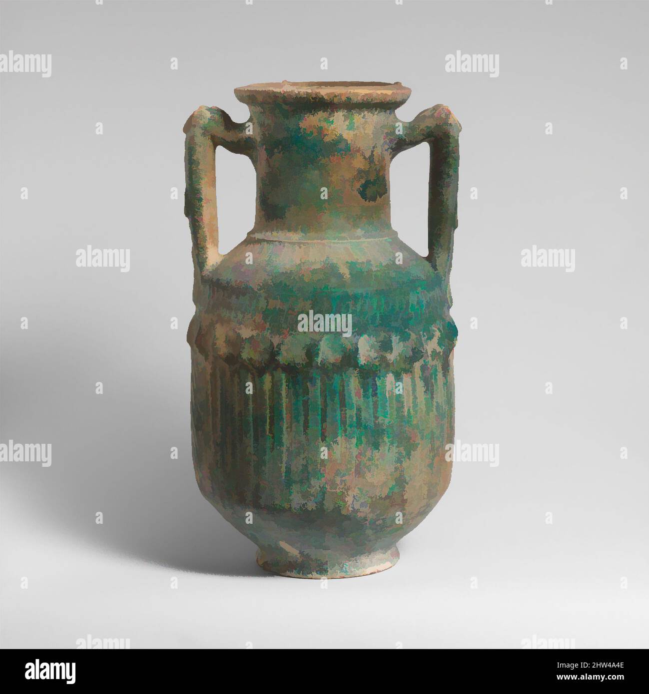 Art inspired by Terracotta amphora (two-handled jar), Mid-Imperial, ca. A.D. 100–225, Roman, Syrian, Terracotta; alkaline-glazed ware, 12 3/8in. (31.5cm), Vases, Probably made at Dura-Europos, Classic works modernized by Artotop with a splash of modernity. Shapes, color and value, eye-catching visual impact on art. Emotions through freedom of artworks in a contemporary way. A timeless message pursuing a wildly creative new direction. Artists turning to the digital medium and creating the Artotop NFT Stock Photo