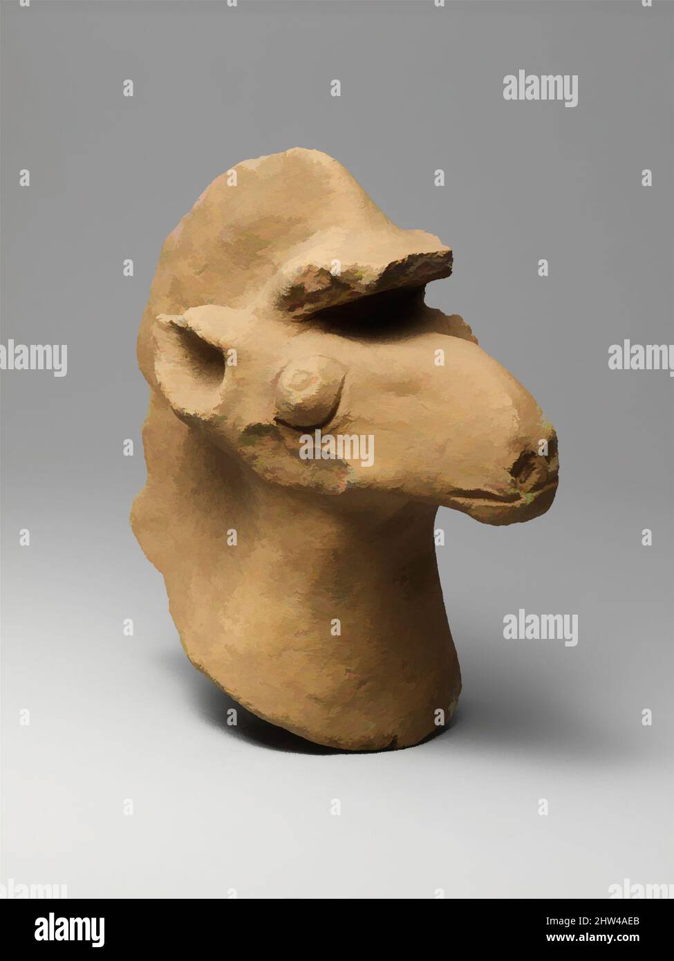 Art inspired by Terracotta head of a horse, Iron Age, ca. 11th–8th century B.C., Greek, Terracotta, H. 5 7/8 in. (14.8 cm), Terracottas, Head of a horse, Classic works modernized by Artotop with a splash of modernity. Shapes, color and value, eye-catching visual impact on art. Emotions through freedom of artworks in a contemporary way. A timeless message pursuing a wildly creative new direction. Artists turning to the digital medium and creating the Artotop NFT Stock Photo