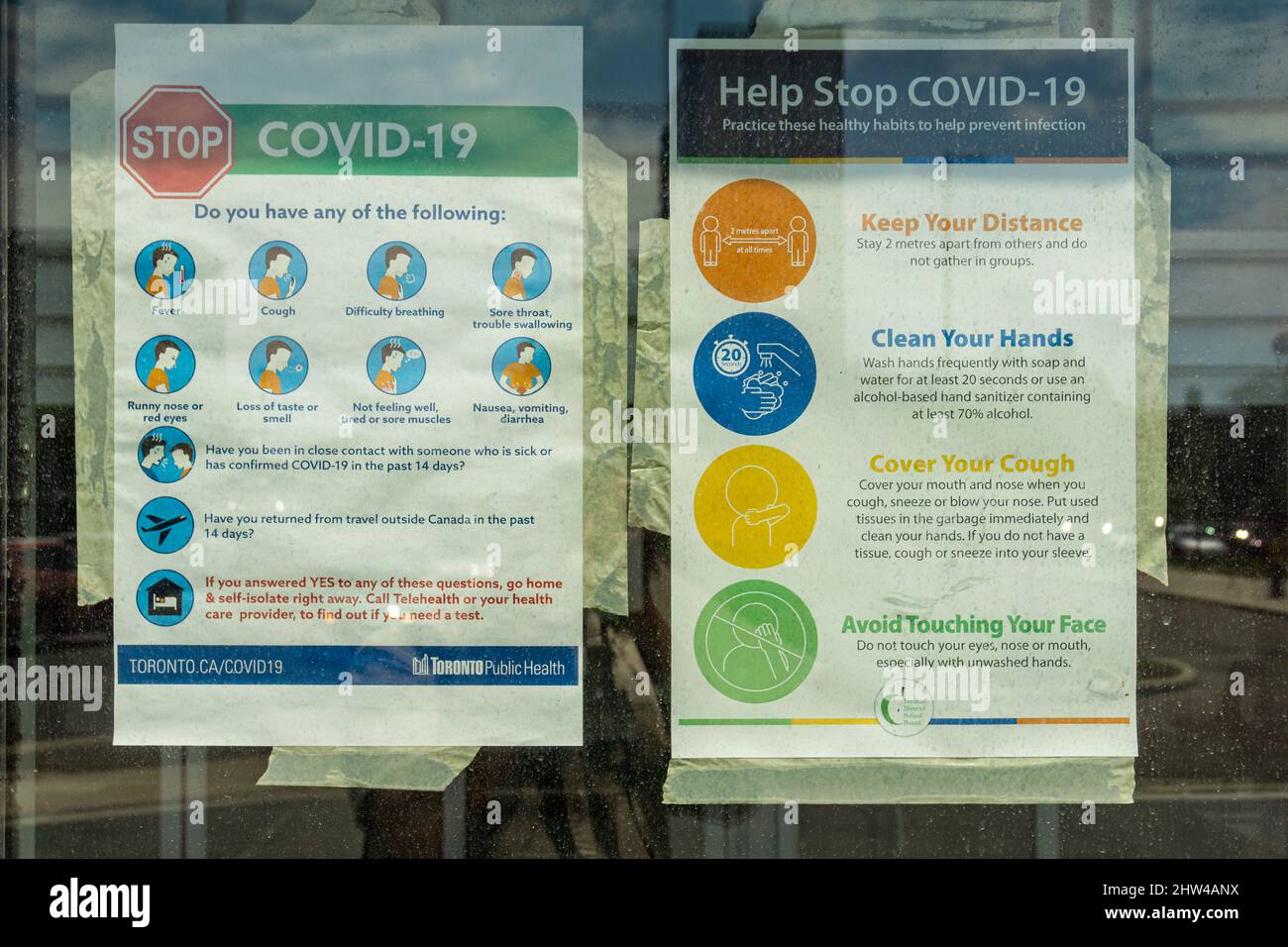 Toronto, Ontario, Canada, July 2021 Notice of covid pandemic safety rules and regulations