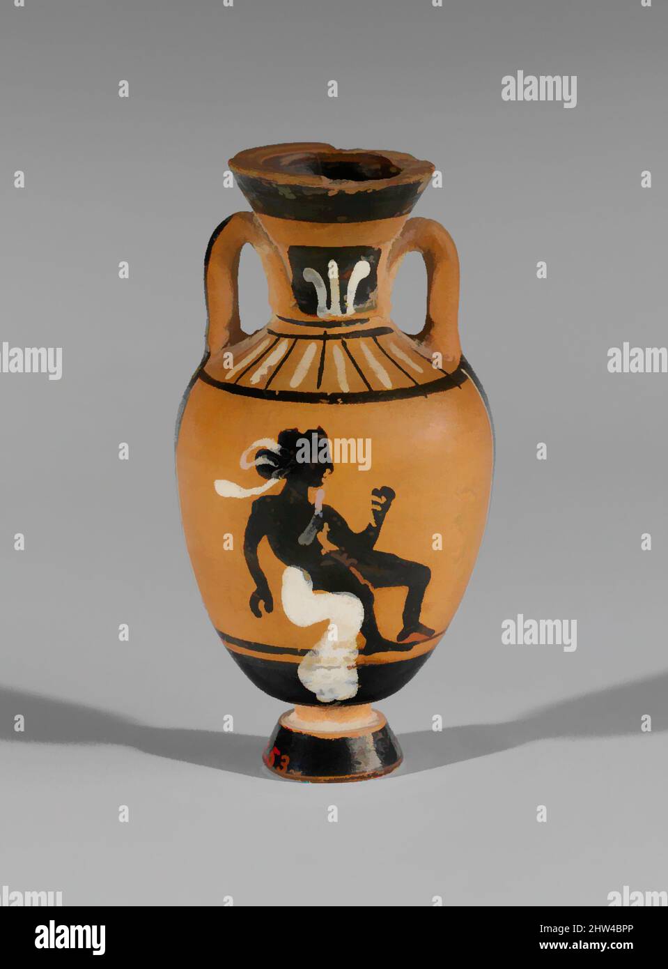 Art inspired by Terracotta miniature Panathenaic amphora, Classical, ca. 400 B.C., Greek, Attic, Terracotta; black-figure, H. 3 1/16 in. (7.8 cm), Vases, Obverse, Athena., Reverse, seated athlete, Classic works modernized by Artotop with a splash of modernity. Shapes, color and value, eye-catching visual impact on art. Emotions through freedom of artworks in a contemporary way. A timeless message pursuing a wildly creative new direction. Artists turning to the digital medium and creating the Artotop NFT Stock Photo