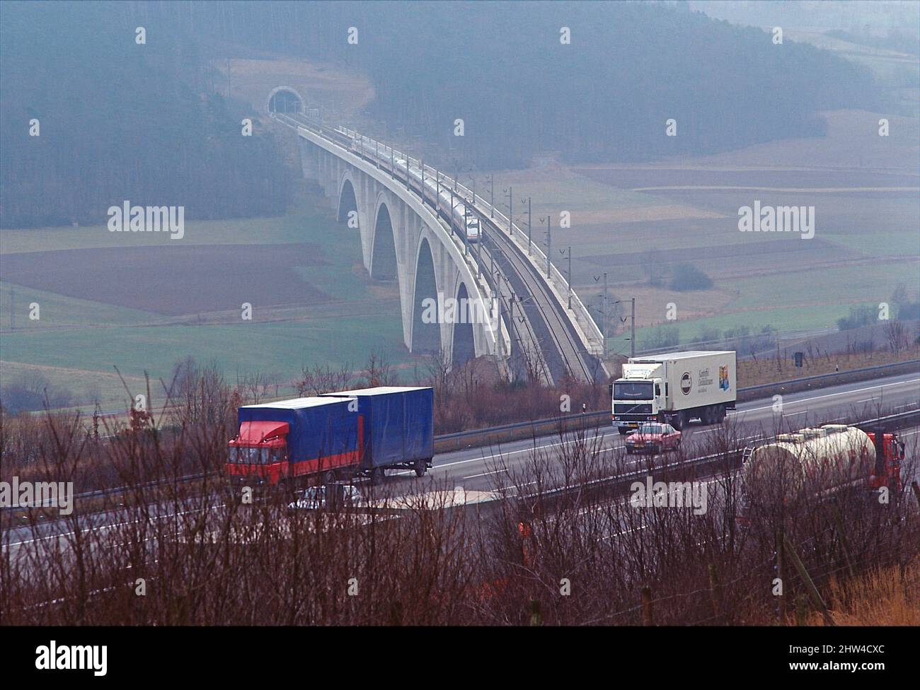 Motorway A7 near Kassel, Hessen, Germany. Stock Photo