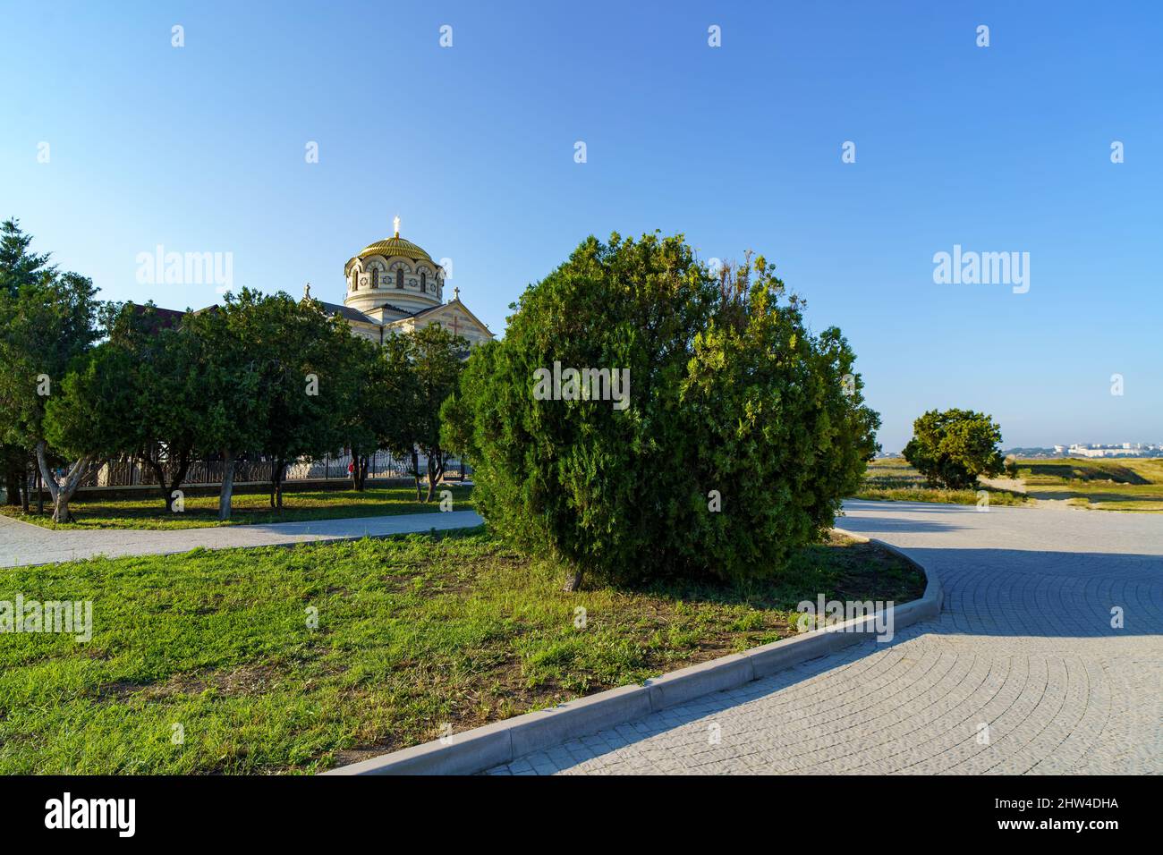 Sevastopol Crimea . Vladimir's Cathedral in Chersonesos. Spring Chersonese and its main temple. Sights Of Crimea. Stock Photo