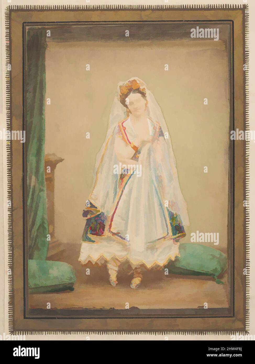 Art inspired by La Comtesse in robe de piqué or as Judith (?), 1860s, Albumen silver print from glass negative with applied color, 12.2 x 8.5 cm (4 13/16 x 3 3/8 in.), Photographs, Pierre-Louis Pierson (French, 1822–1913, Classic works modernized by Artotop with a splash of modernity. Shapes, color and value, eye-catching visual impact on art. Emotions through freedom of artworks in a contemporary way. A timeless message pursuing a wildly creative new direction. Artists turning to the digital medium and creating the Artotop NFT Stock Photo