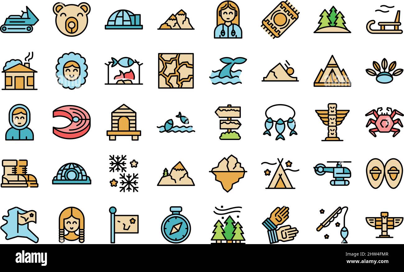 Alaska icons set outline vector. Eskimo igloo. Sled dog Stock Vector