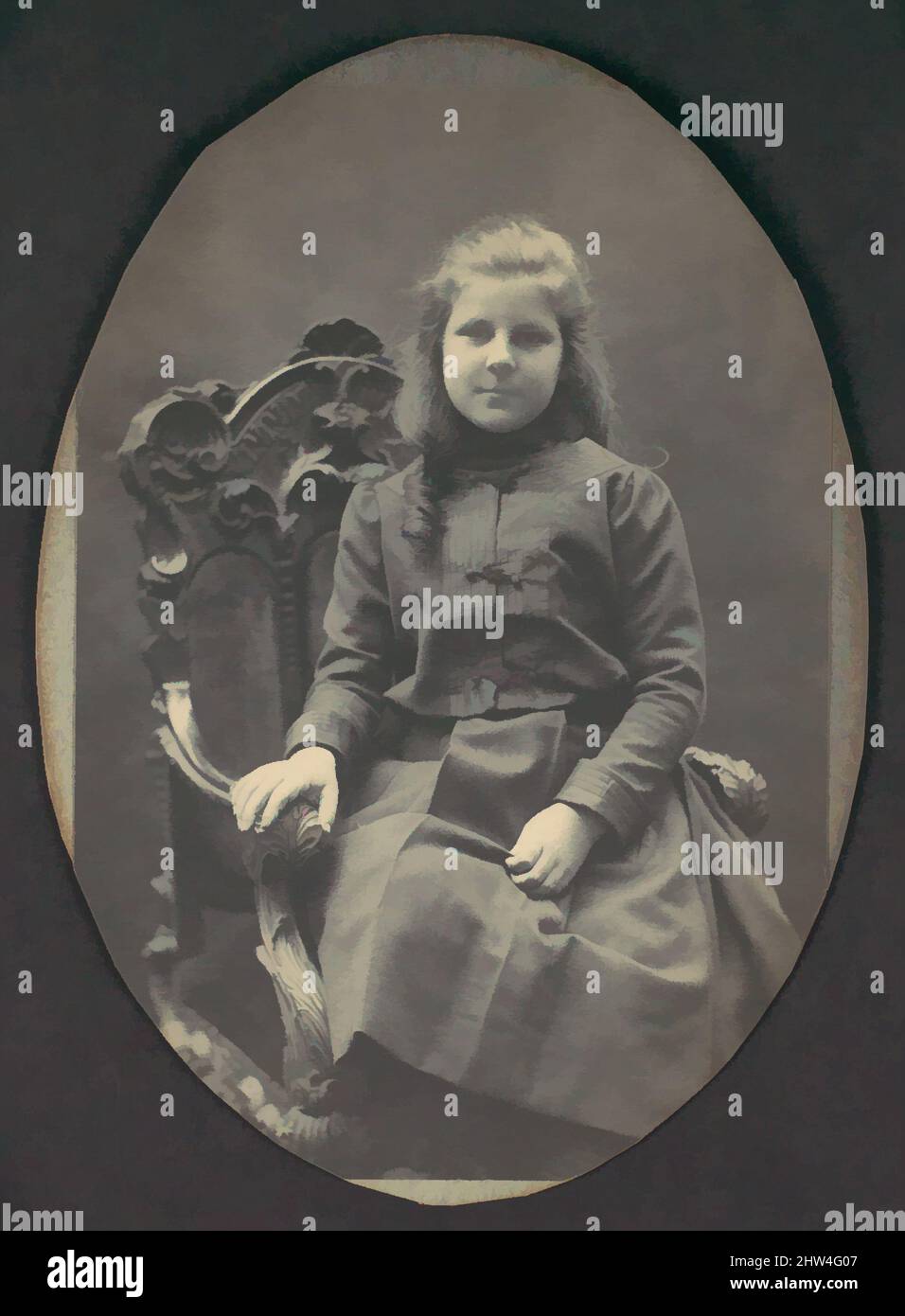 Art inspired by Girl with Ringlets, Seated, Three-Quarter Length, 1890s, Gelatin silver print, 14.2 x 9.7 cm. (5 9/16 x 3 13/16 in.), Photographs, Frederick Gutekunst (American, born Germany, 1832–1917, Classic works modernized by Artotop with a splash of modernity. Shapes, color and value, eye-catching visual impact on art. Emotions through freedom of artworks in a contemporary way. A timeless message pursuing a wildly creative new direction. Artists turning to the digital medium and creating the Artotop NFT Stock Photo
