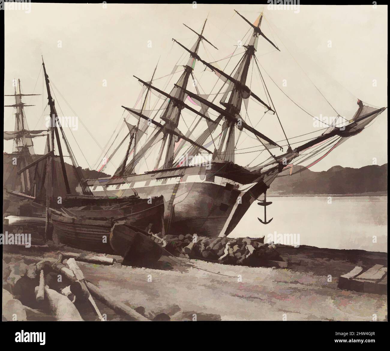 Art inspired by American Barque 'Jane Tudor,' Conway Bay, ca. 1855, Salted paper print from glass negative, 21.9 x 26.7 cm (8 5/8 x 10 1/2 in.), Photographs, David Johnson (British), Little is known about Johnson, and no other picture by him has been identified. He was listed as a ', Classic works modernized by Artotop with a splash of modernity. Shapes, color and value, eye-catching visual impact on art. Emotions through freedom of artworks in a contemporary way. A timeless message pursuing a wildly creative new direction. Artists turning to the digital medium and creating the Artotop NFT Stock Photo