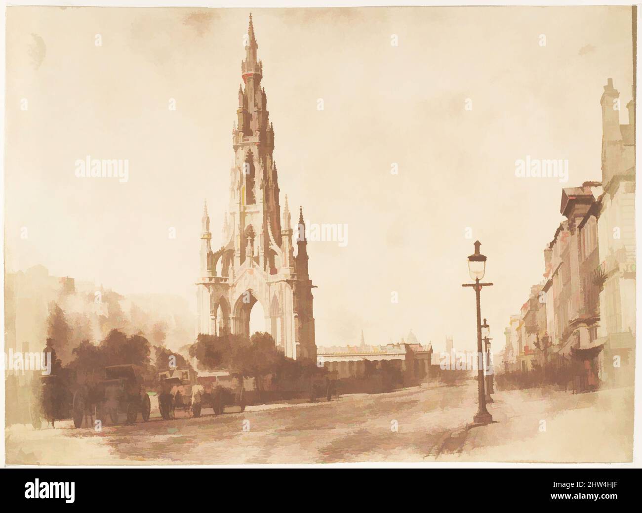 Art inspired by Edinburgh. The Scott Monument, 1843–47, Salted paper print from paper negative, Photographs, David Octavius Hill (British, Perth, Scotland 1802–1870 Edinburgh, Scotland), Robert Adamson (British, St. Andrews, Scotland 1821–1848 St. Andrews, Scotland, Classic works modernized by Artotop with a splash of modernity. Shapes, color and value, eye-catching visual impact on art. Emotions through freedom of artworks in a contemporary way. A timeless message pursuing a wildly creative new direction. Artists turning to the digital medium and creating the Artotop NFT Stock Photo