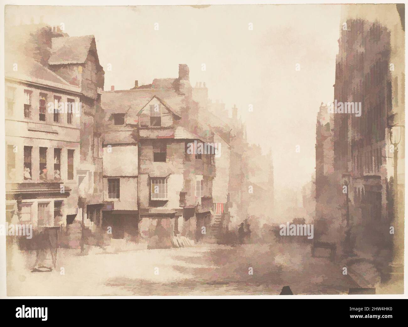 Art inspired by Edinburgh. The High Street with John Knox's House, 1843–47, Salted paper print from paper negative, Photographs, David Octavius Hill (British, Perth, Scotland 1802–1870 Edinburgh, Scotland), Robert Adamson (British, St. Andrews, Scotland 1821–1848 St. Andrews, Scotland, Classic works modernized by Artotop with a splash of modernity. Shapes, color and value, eye-catching visual impact on art. Emotions through freedom of artworks in a contemporary way. A timeless message pursuing a wildly creative new direction. Artists turning to the digital medium and creating the Artotop NFT Stock Photo